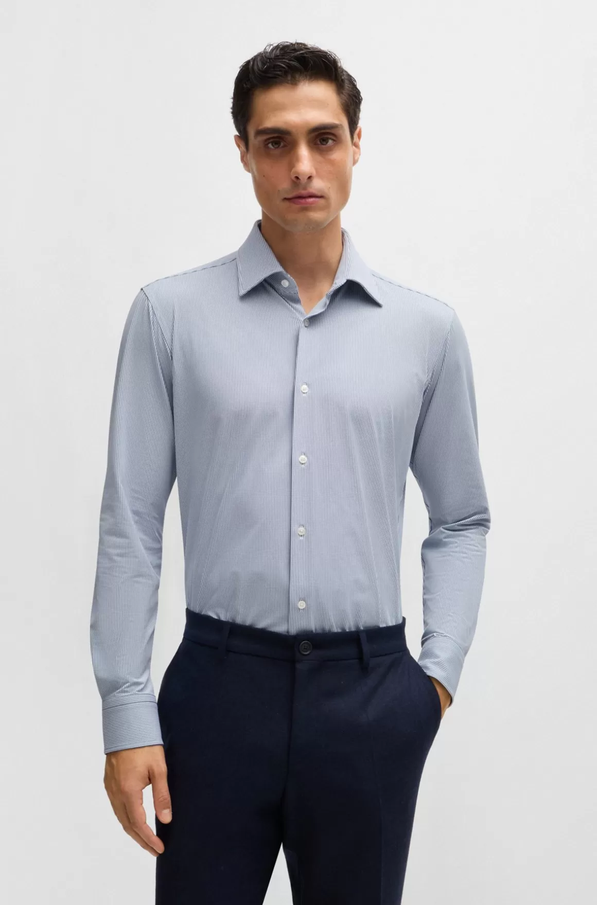 HUGO BOSS Regular Fit Skjorte I Struktureret Stof Med Performance-stræk