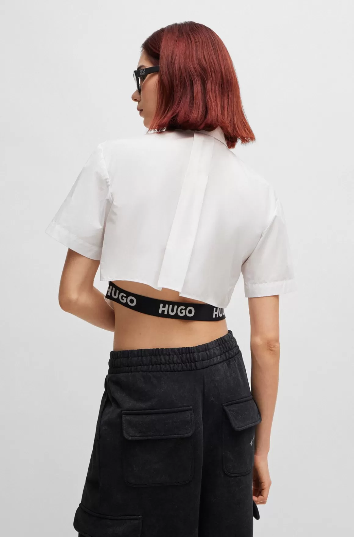 Dame HUGO BOSS Regular Fit Skjorte Med Afkortet Længde Og Logoelastik På Ryggen
