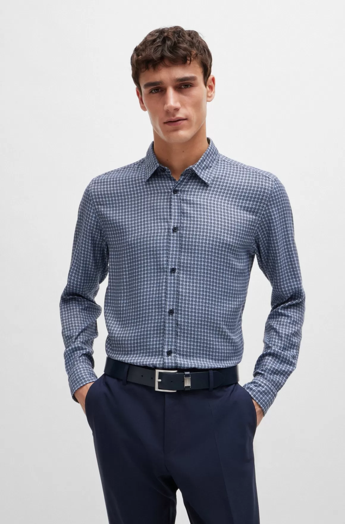 HUGO BOSS Regular Fit Skjorte Med Printet Chambray