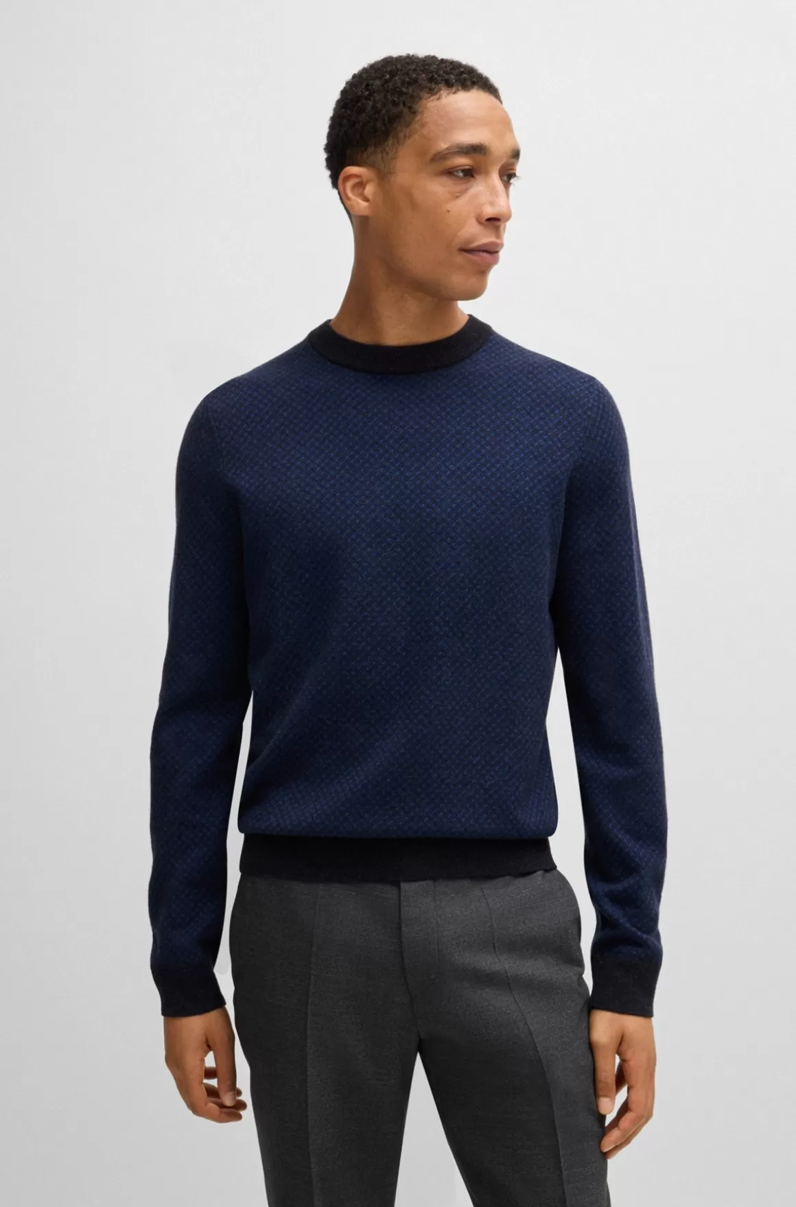 HUGO BOSS Regular Fit Sweater Af Ny Uld Og Bomuld