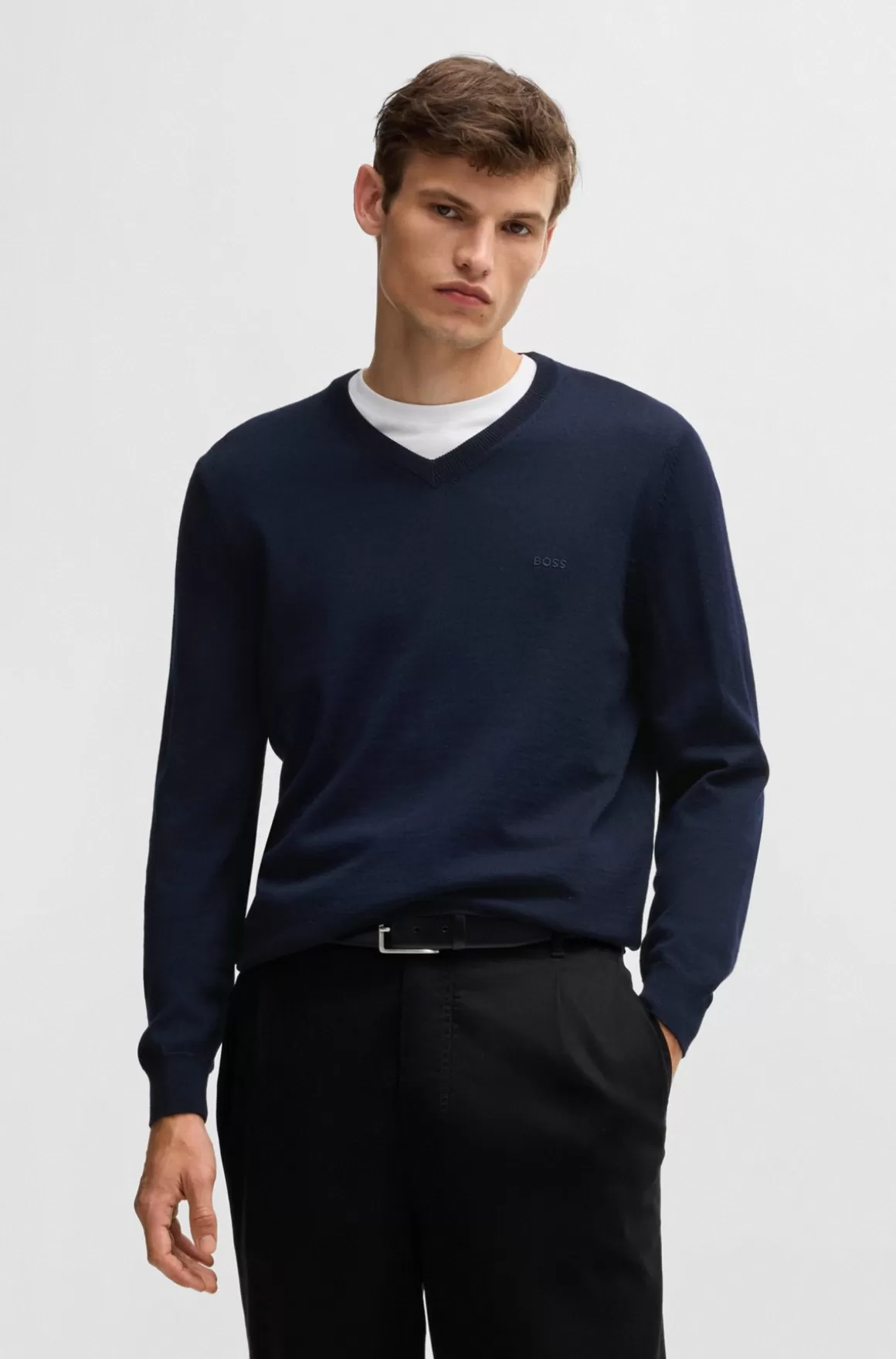 HUGO BOSS Regular Fit Sweater I Ny Uld Med Broderet Logo