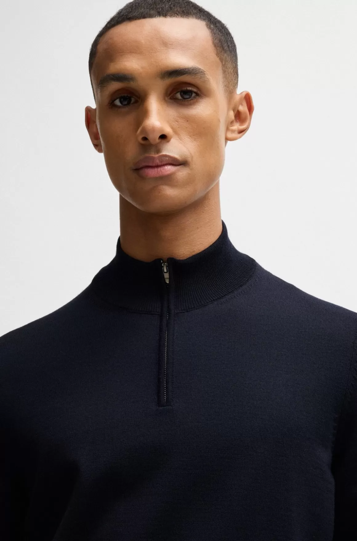 HUGO BOSS Regular Fit Sweater I Ny Uld Med Lynlås I Halsen