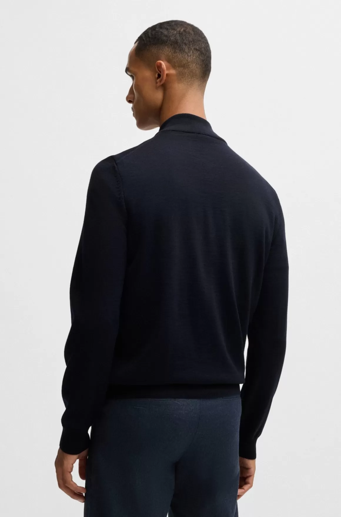 HUGO BOSS Regular Fit Sweater I Ny Uld Med Lynlås I Halsen