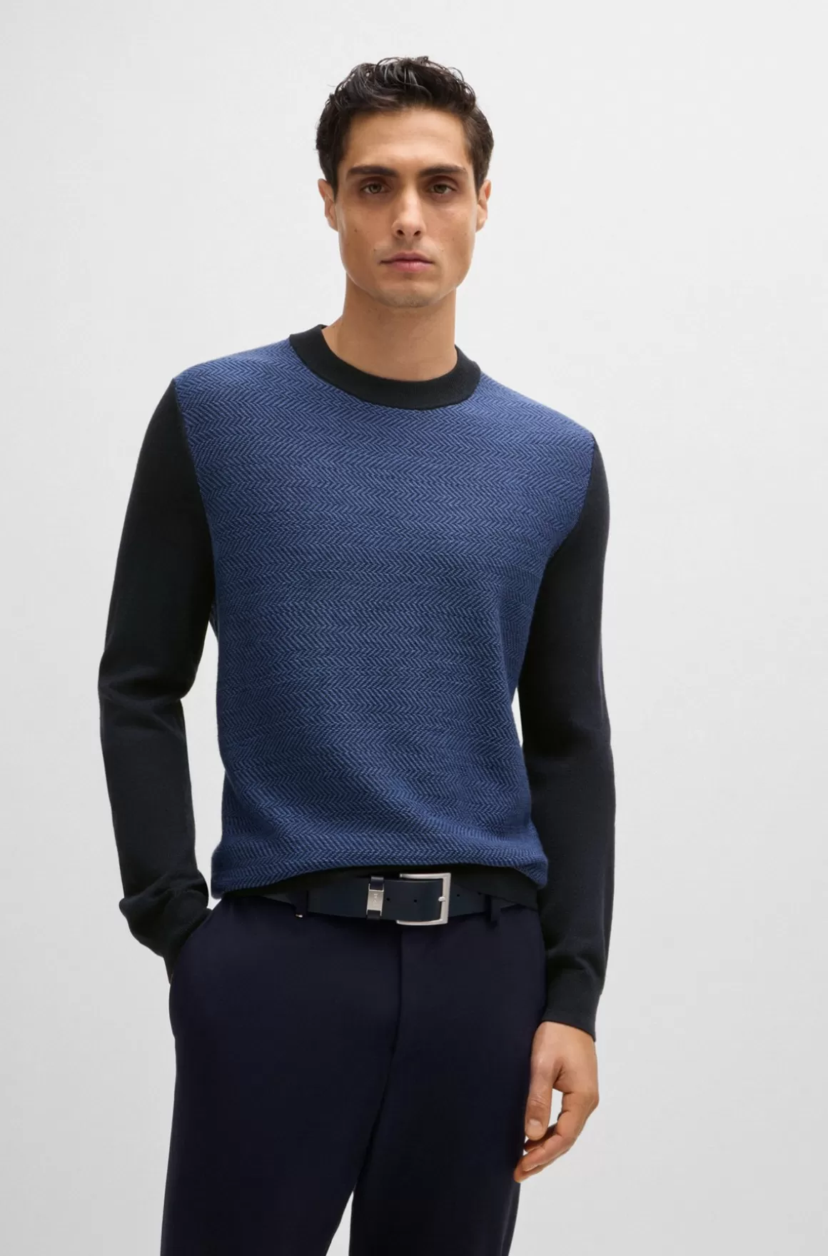 HUGO BOSS Regular Fit Sweater Med Sildebensstruktur