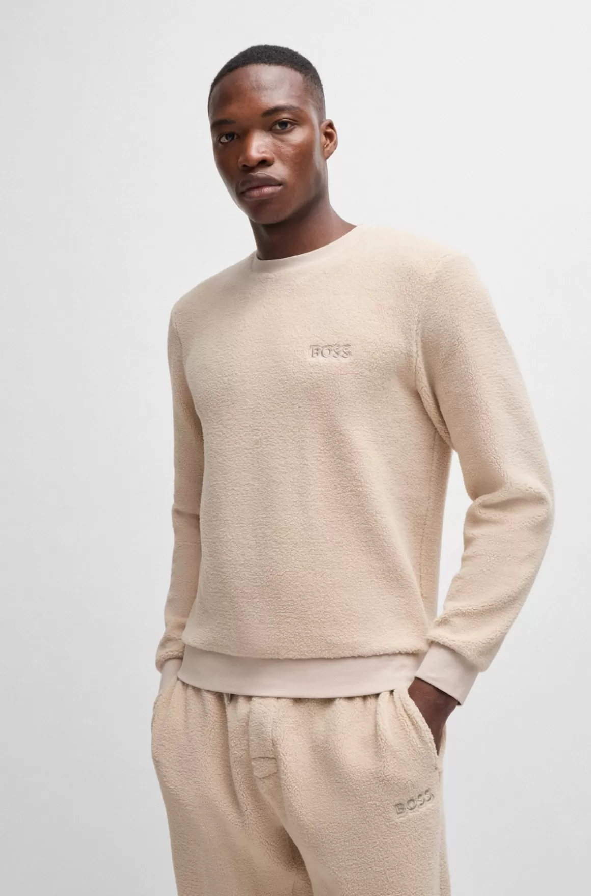 HUGO BOSS Regular Fit Sweatshirt I Stretch-fleece Med Broderet Logo