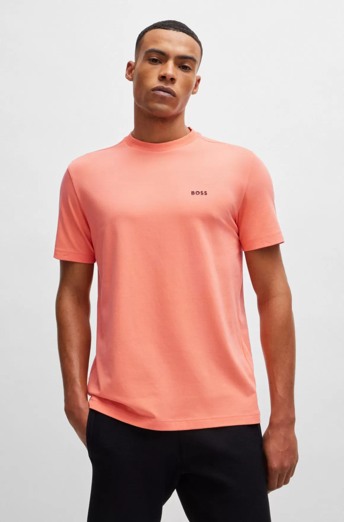 HUGO BOSS Regular Fit T-shirt I Bomuld Med Stræk Og Logo I Kontrastfarve