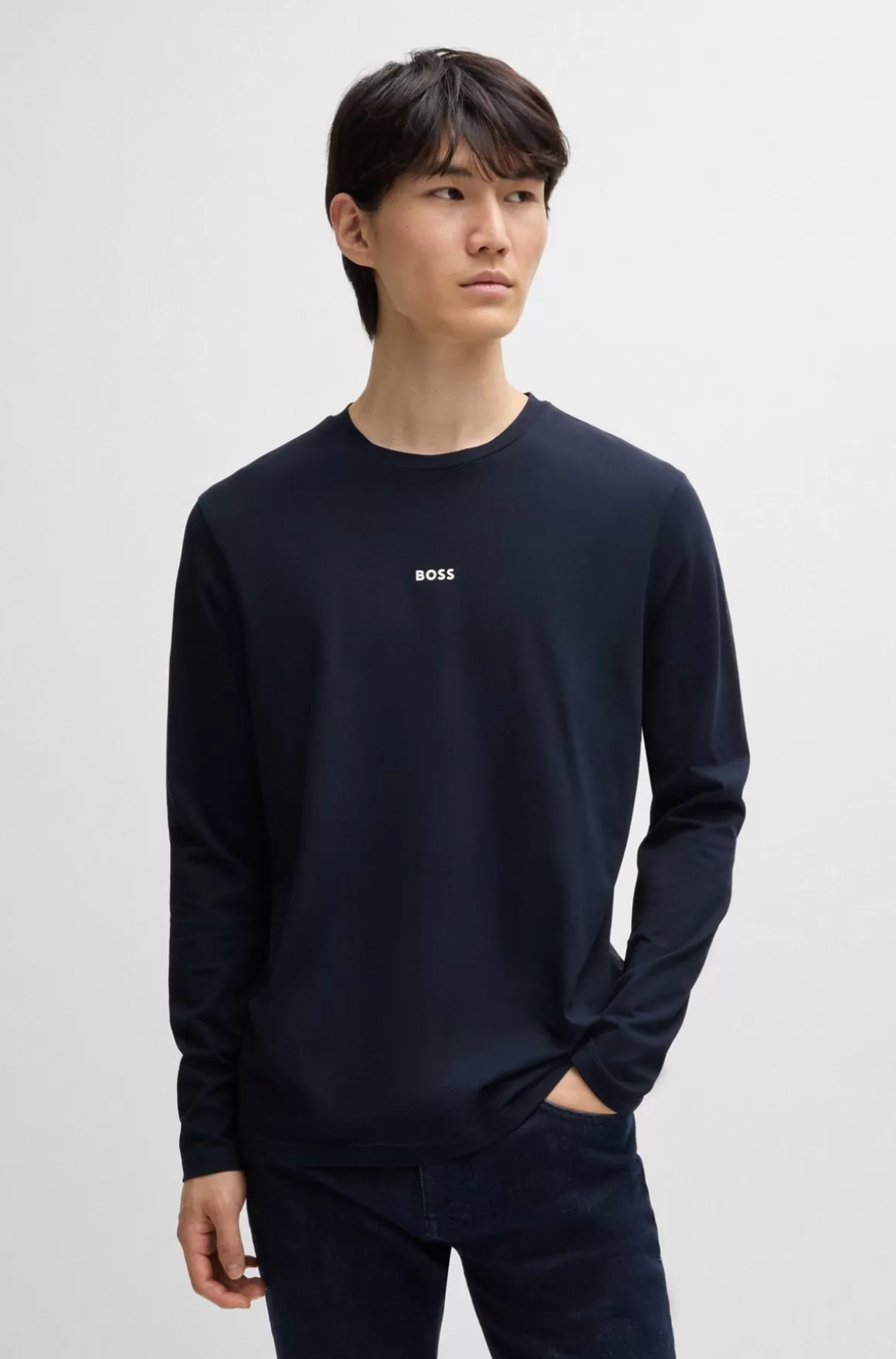 HUGO BOSS Regular Fit T-shirt I Bomuld Med Stræk Og Logo I Kontrastfarve