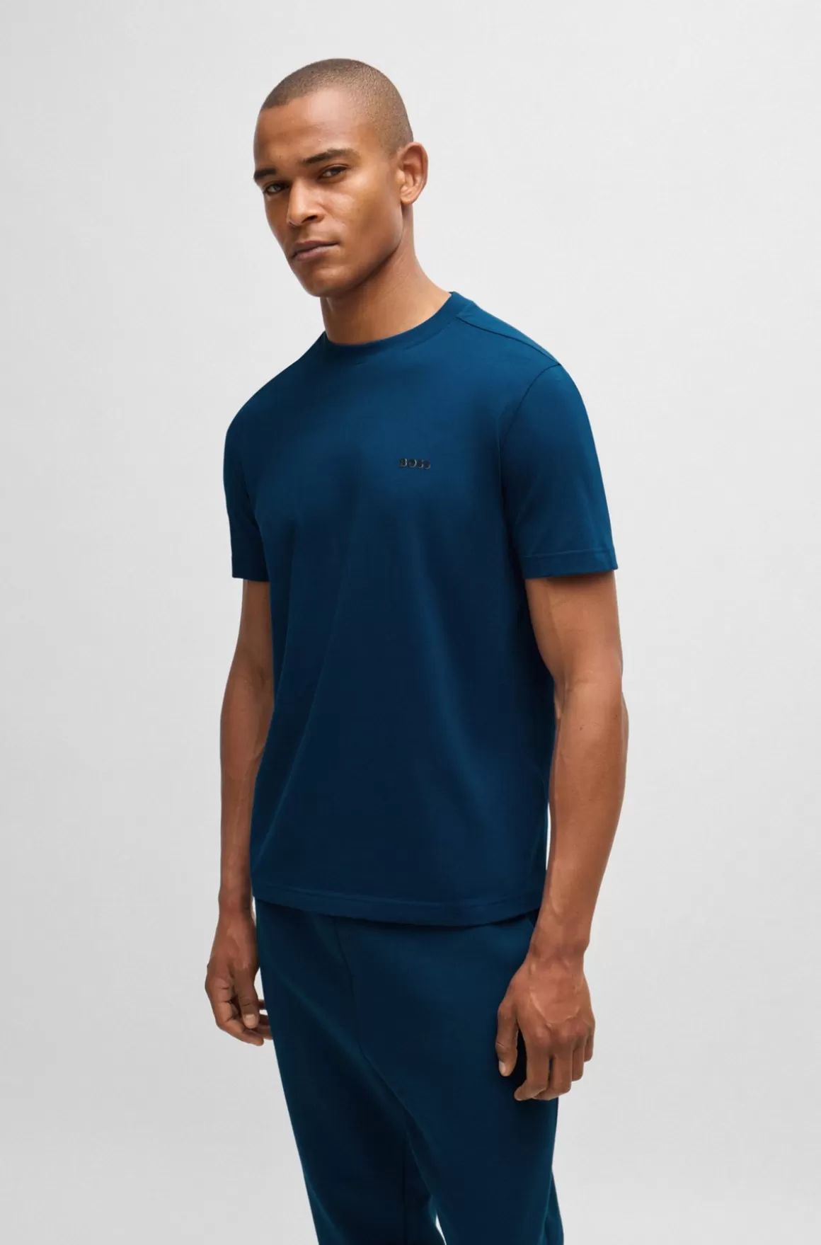 HUGO BOSS Regular Fit T-shirt I Bomuld Med Stræk Og Logo I Kontrastfarve