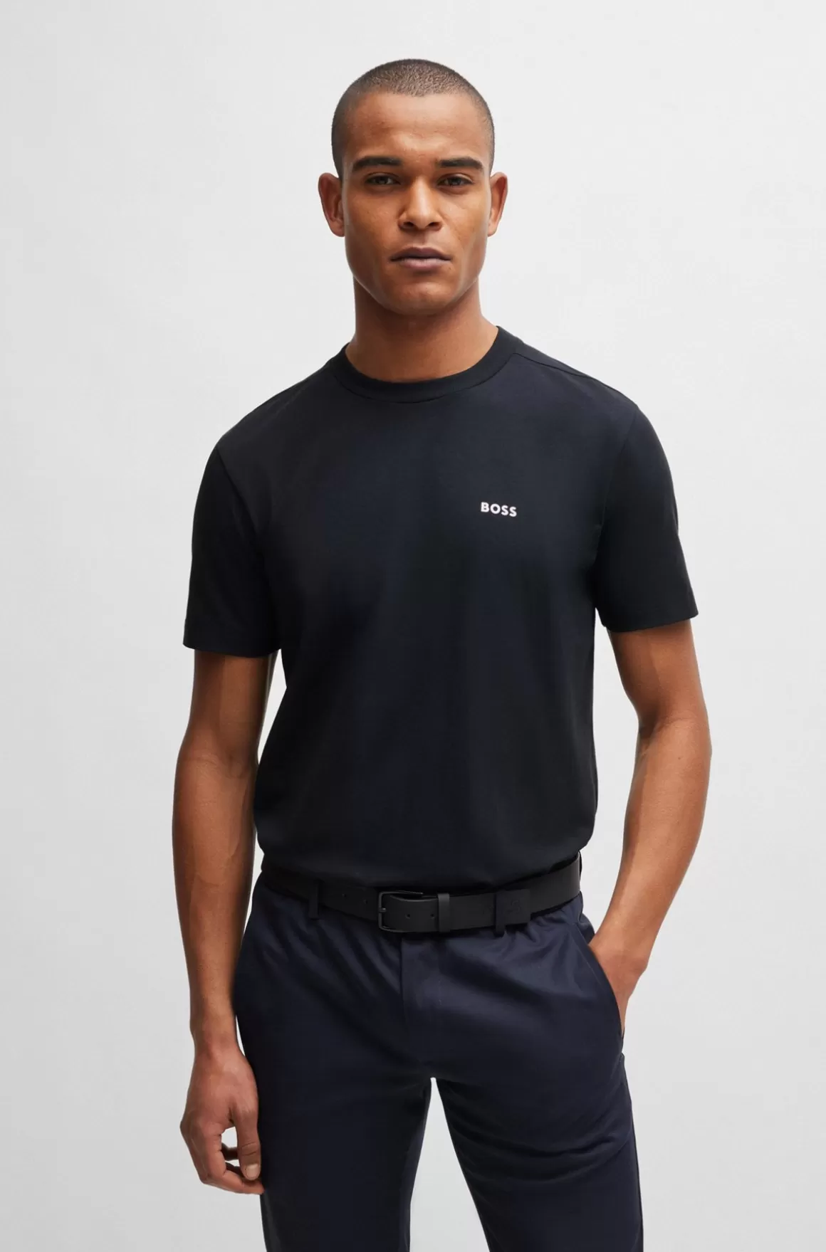 HUGO BOSS Regular Fit T-shirt I Bomuld Med Stræk Og Logo I Kontrastfarve