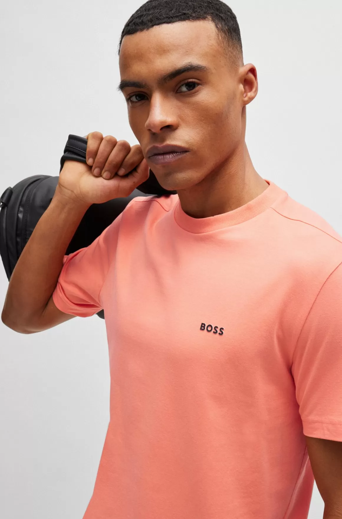 HUGO BOSS Regular Fit T-shirt I Bomuld Med Stræk Og Logo I Kontrastfarve