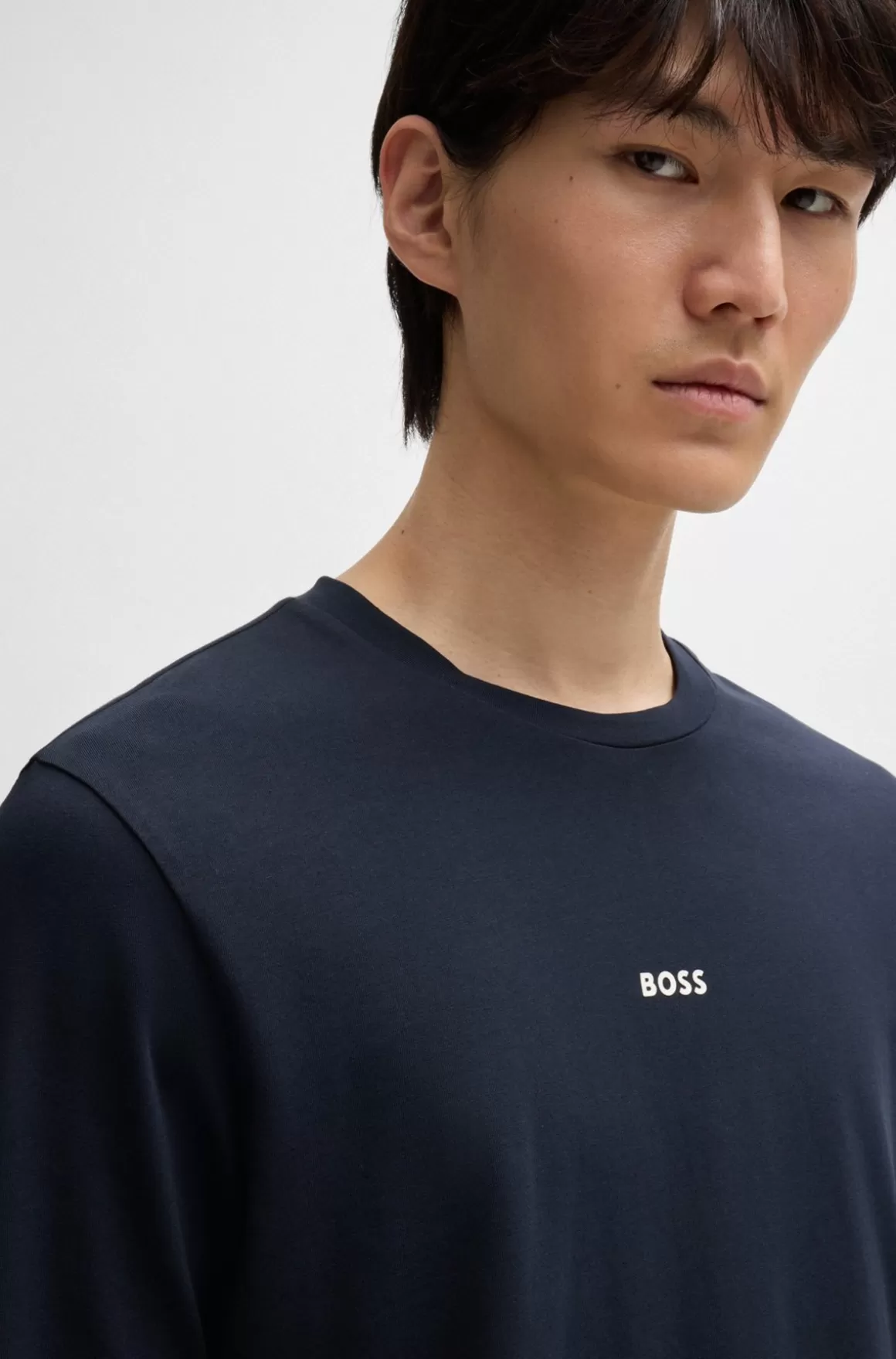 HUGO BOSS Regular Fit T-shirt I Bomuld Med Stræk Og Logo I Kontrastfarve