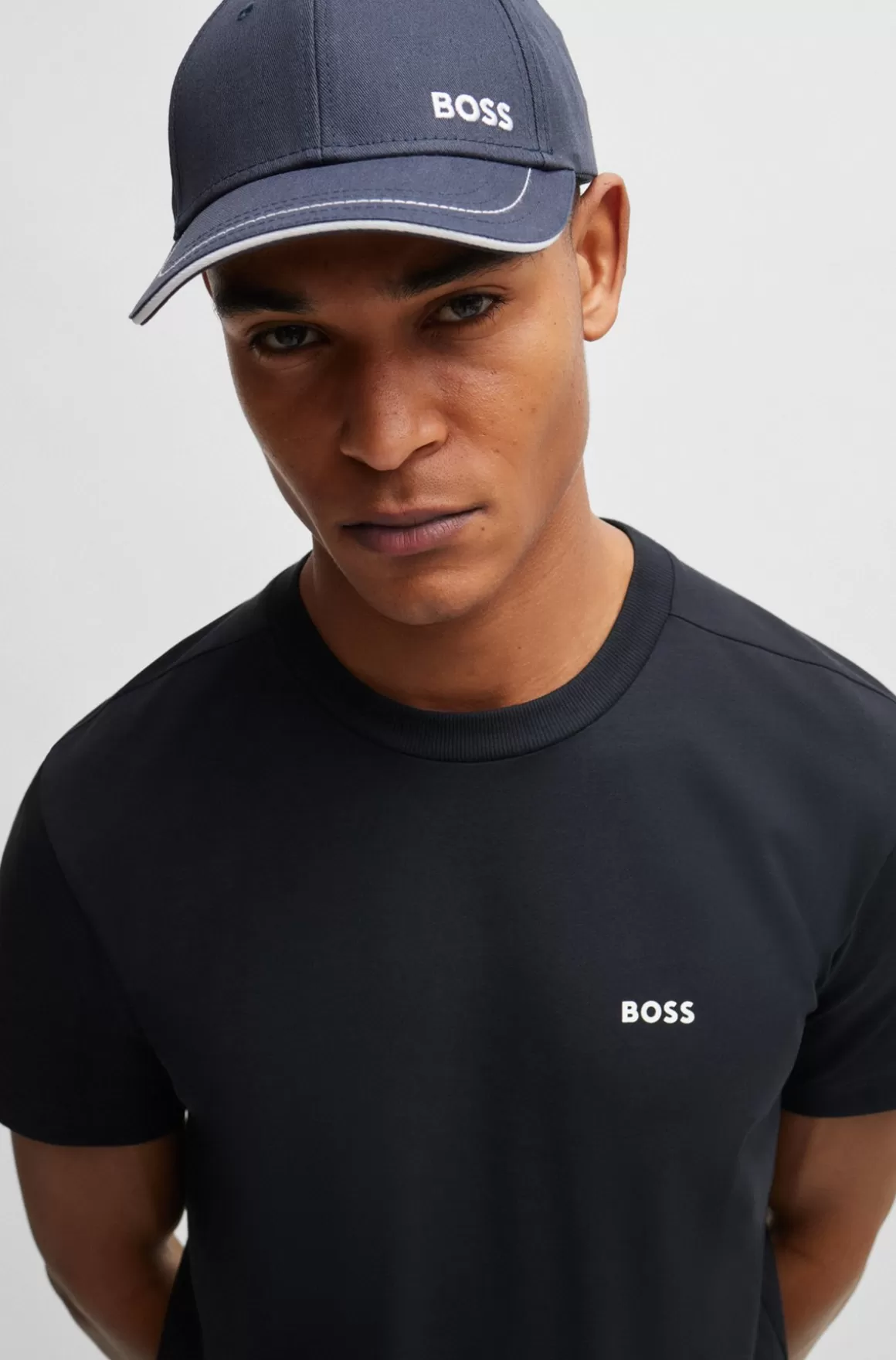 HUGO BOSS Regular Fit T-shirt I Bomuld Med Stræk Og Logo I Kontrastfarve