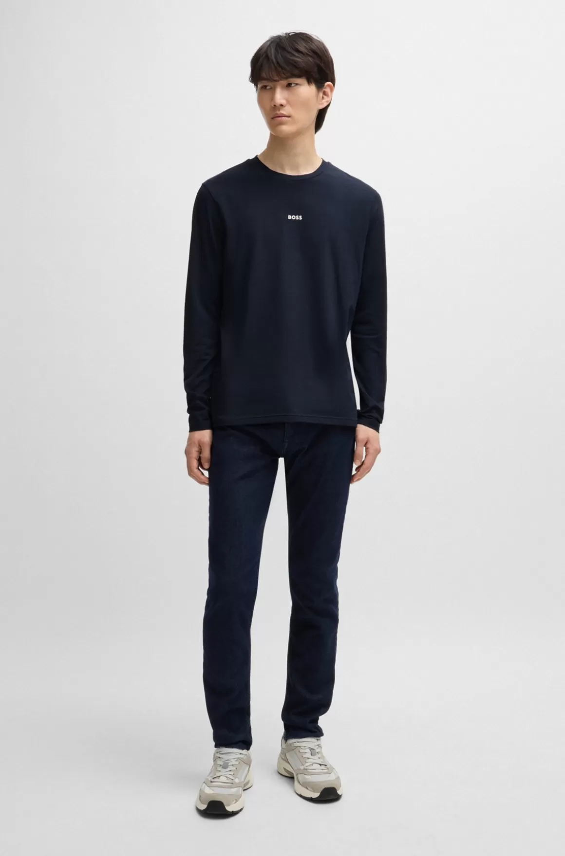 HUGO BOSS Regular Fit T-shirt I Bomuld Med Stræk Og Logo I Kontrastfarve