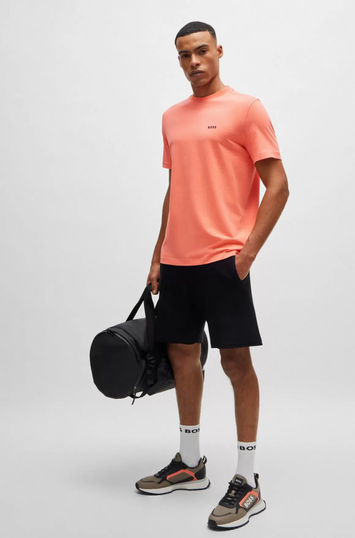 HUGO BOSS Regular Fit T-shirt I Bomuld Med Stræk Og Logo I Kontrastfarve