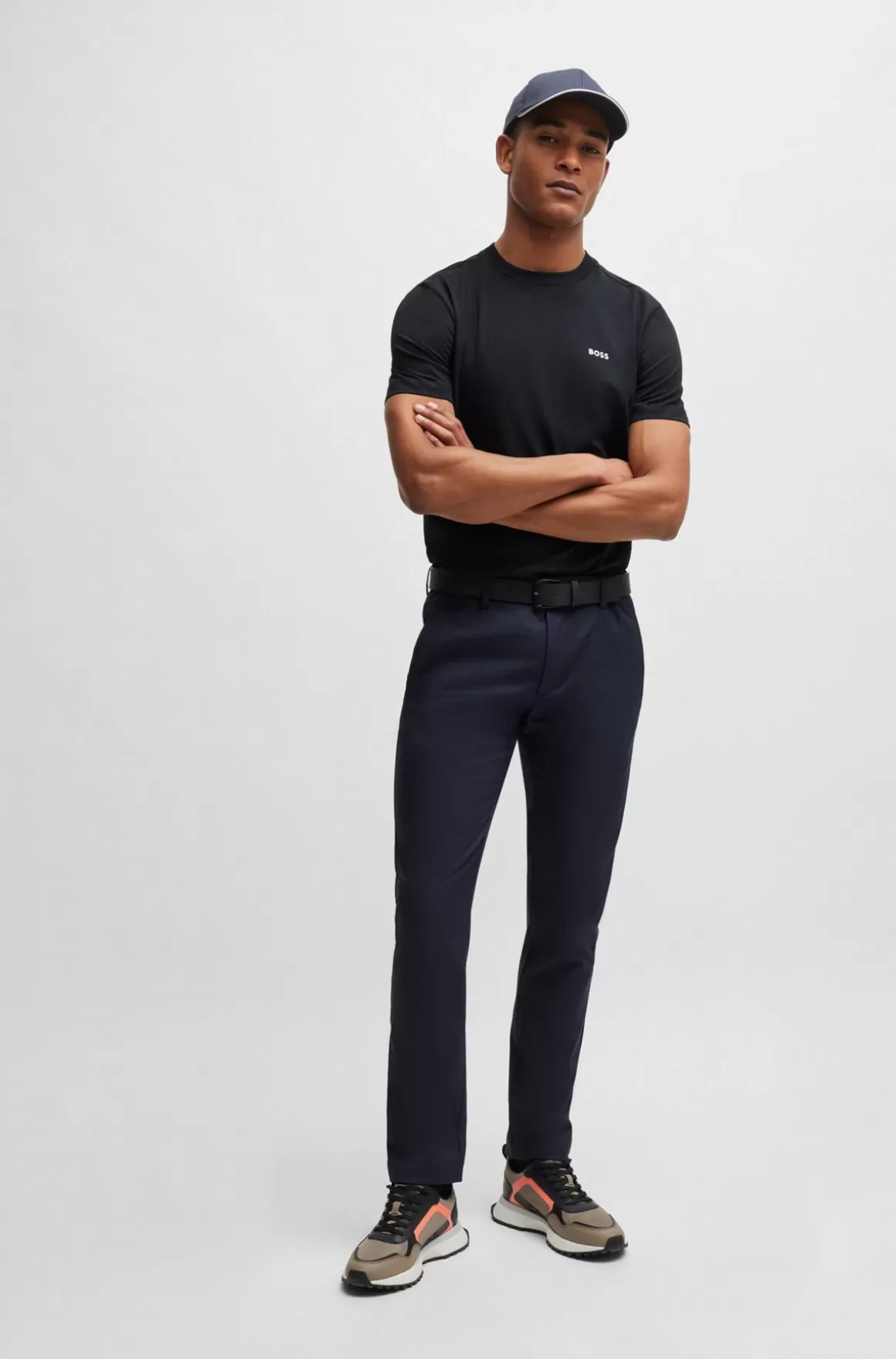 HUGO BOSS Regular Fit T-shirt I Bomuld Med Stræk Og Logo I Kontrastfarve