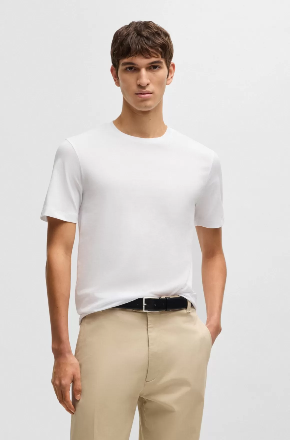 HUGO BOSS Regular Fit T-shirt I Bomuldsjersey Med Ribkrave