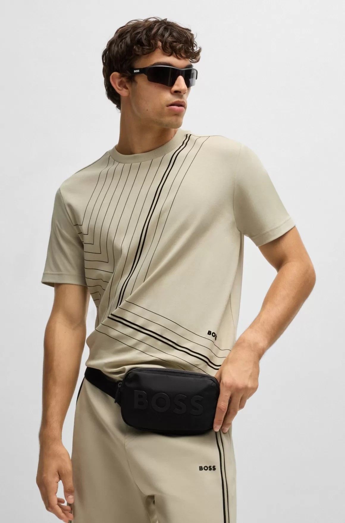 HUGO BOSS Regular Fit T-shirt I Interlockbomuld Med Tynde Grafiske Linjer