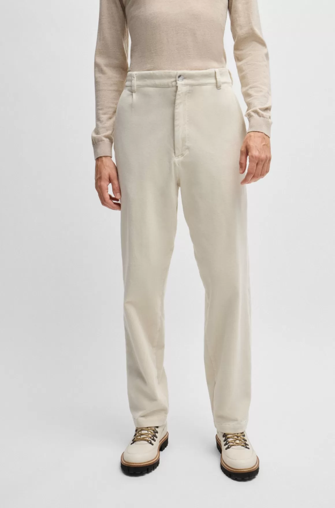 HUGO BOSS Relaxed Fit Bukser I Bomuldsvelour Med Stræk