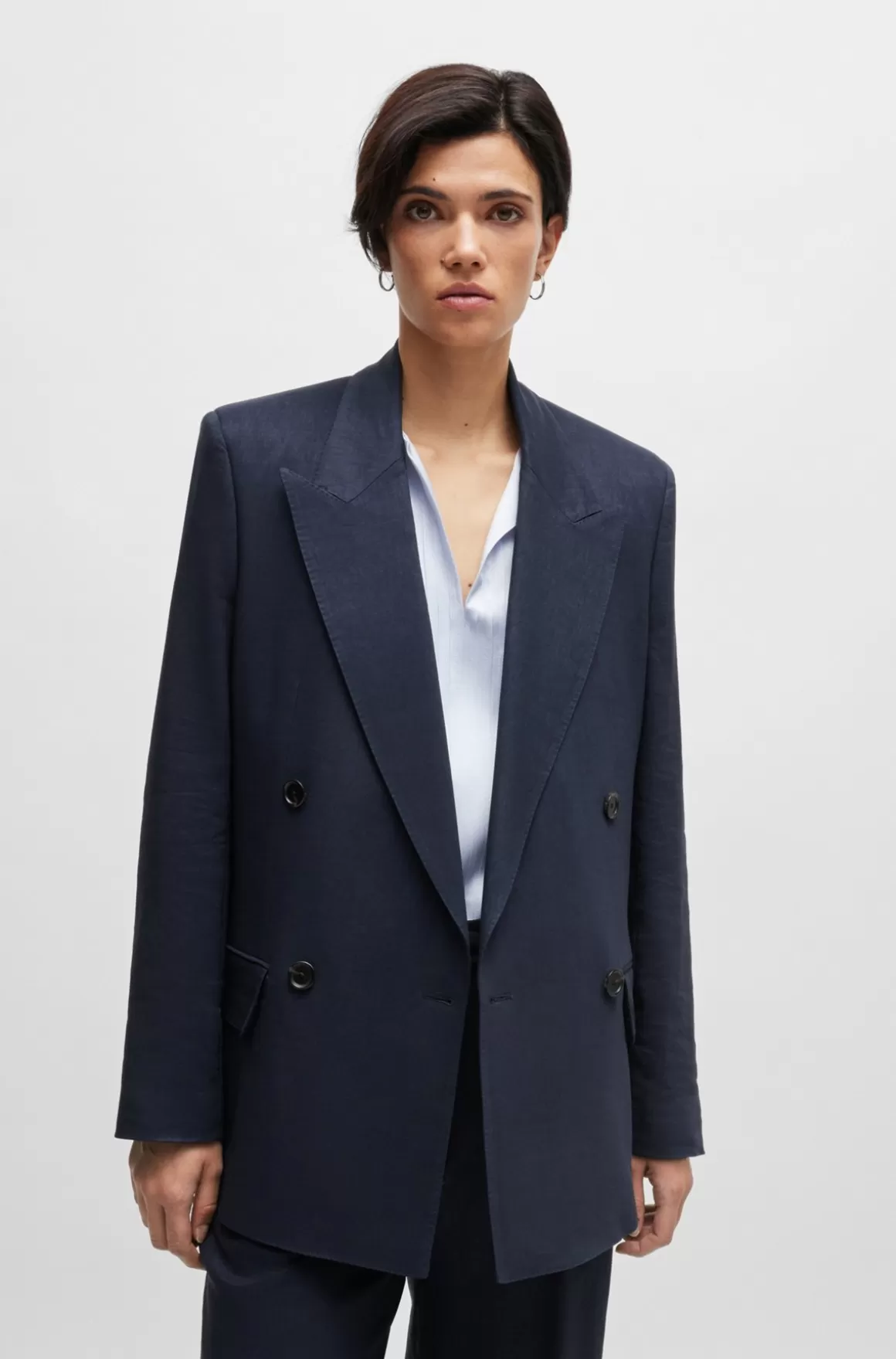 HUGO BOSS Relaxed Fit Jakke I Uld, Hør Og Stræk