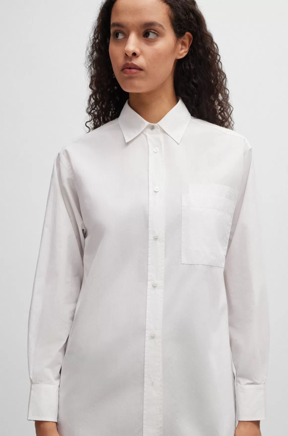 Dame HUGO BOSS Relaxed Fit Lang Skjorte I Bomuldspoplin