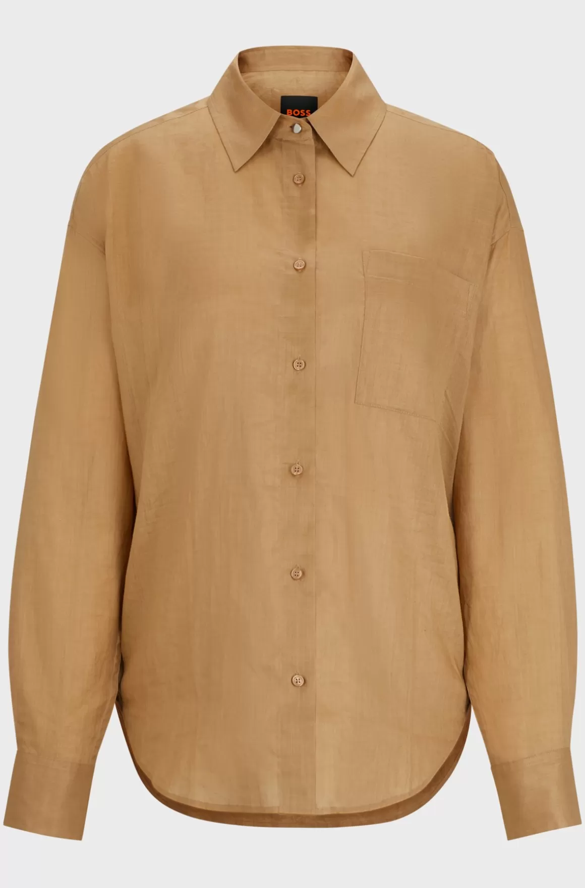 Dame HUGO BOSS Relaxed Fit Skjorte I Ramiekanvas Med En Krave Med Spidse Flipper