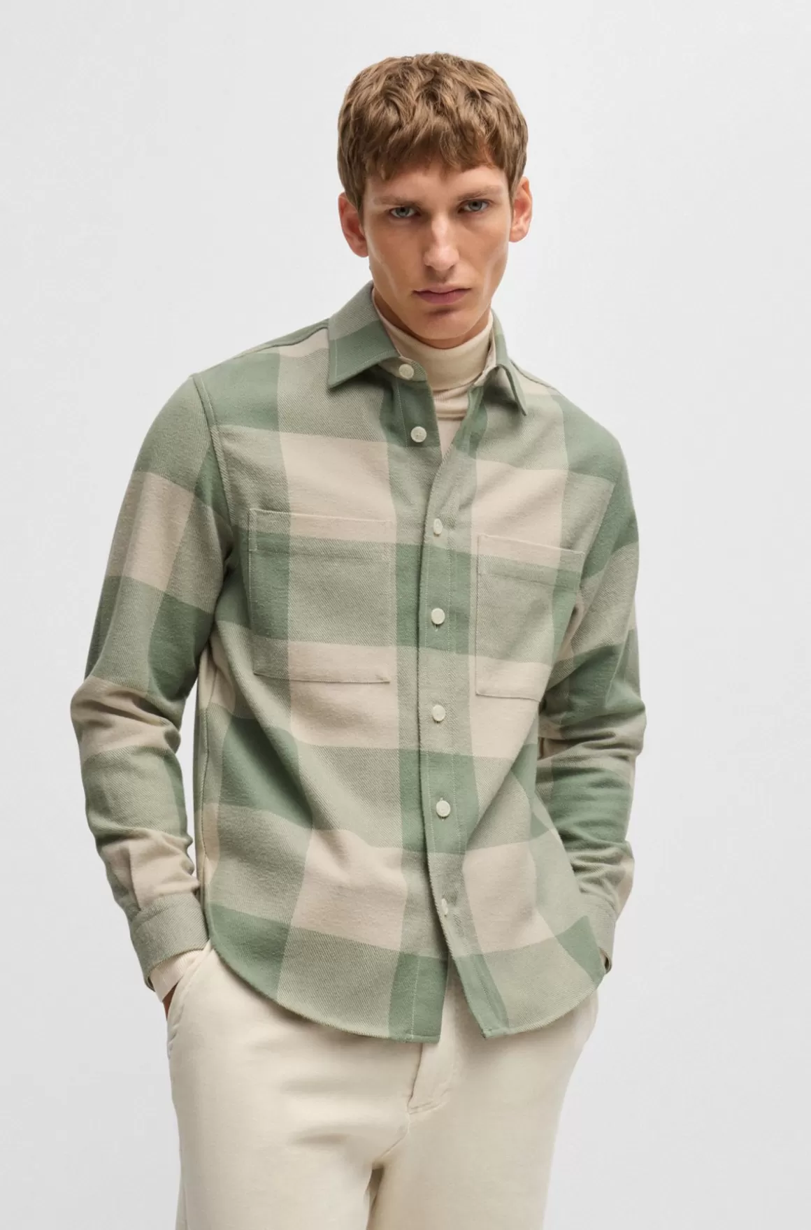 HUGO BOSS Relaxed Fit Skjorte I Ternet Bomuldsflannel