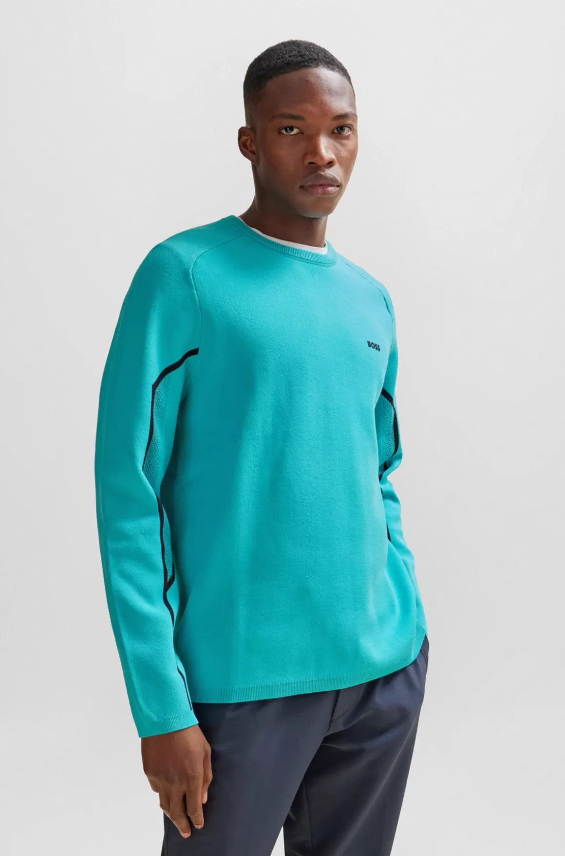 HUGO BOSS Relaxed Fit Sweater I Ribstrikket ærmekant I Gradueret Jacquard