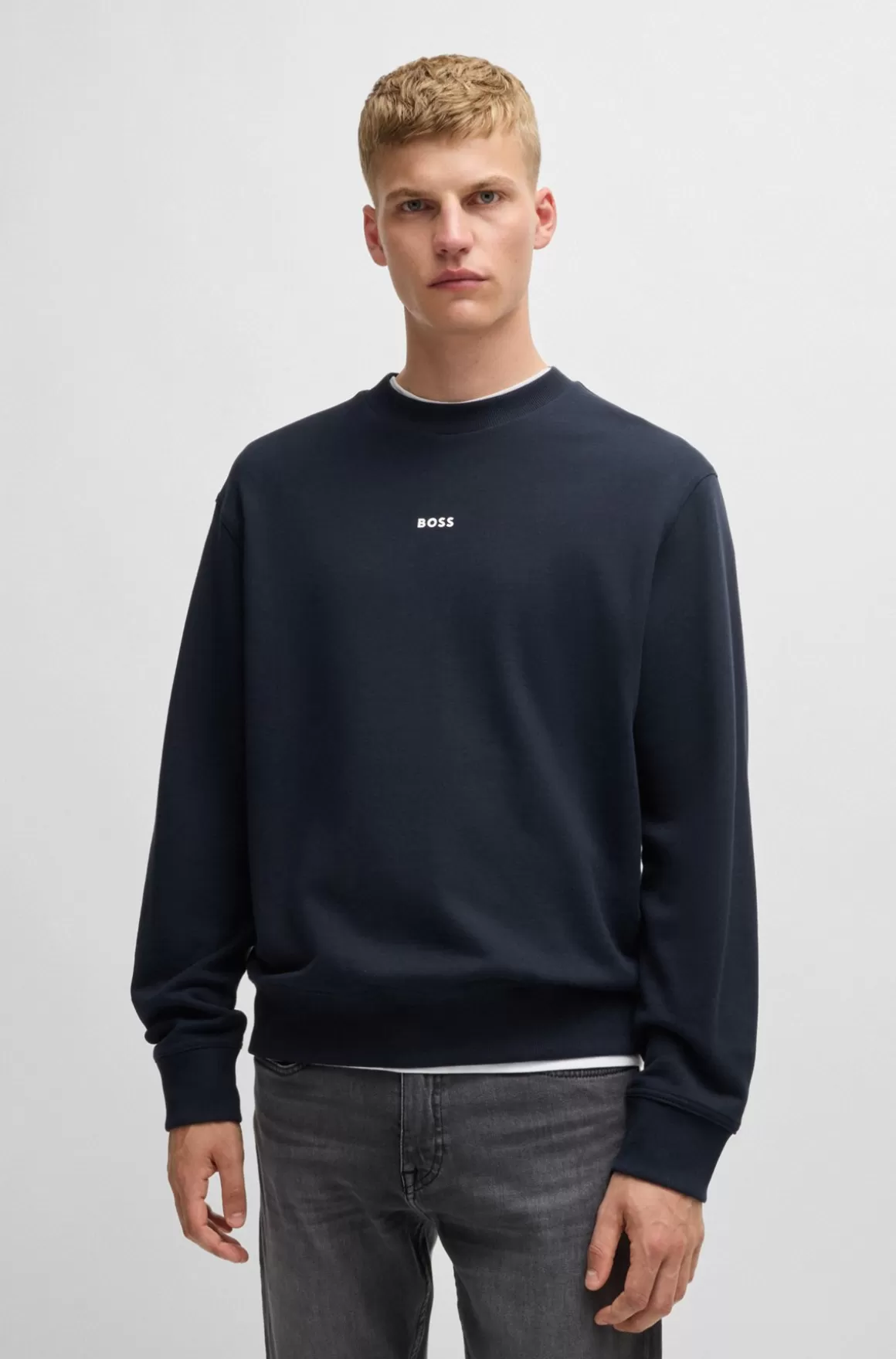 HUGO BOSS Relaxed Fit Sweatshirt I Bomuldsfrotté Med Logo I Kontrastfarve