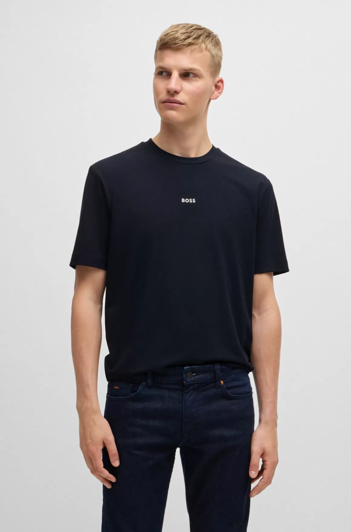 HUGO BOSS Relaxed Fit T-shirt I Bomuld Med Stræk Og Logoprint