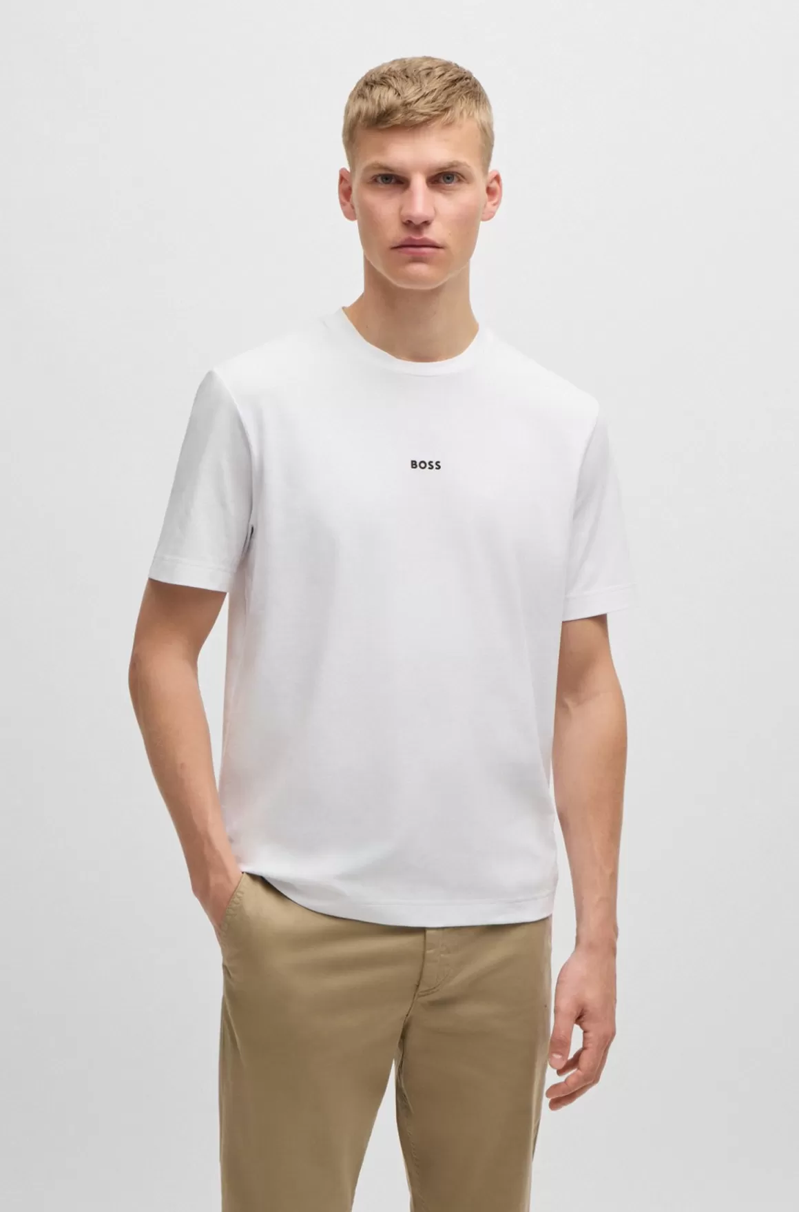 HUGO BOSS Relaxed Fit T-shirt I Bomuld Med Stræk Og Logoprint