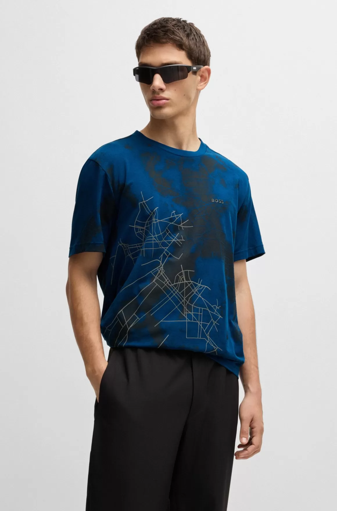 HUGO BOSS Relaxed Fit T-shirt I Bomuldsblanding Med Dekorativt Reflekterende Print