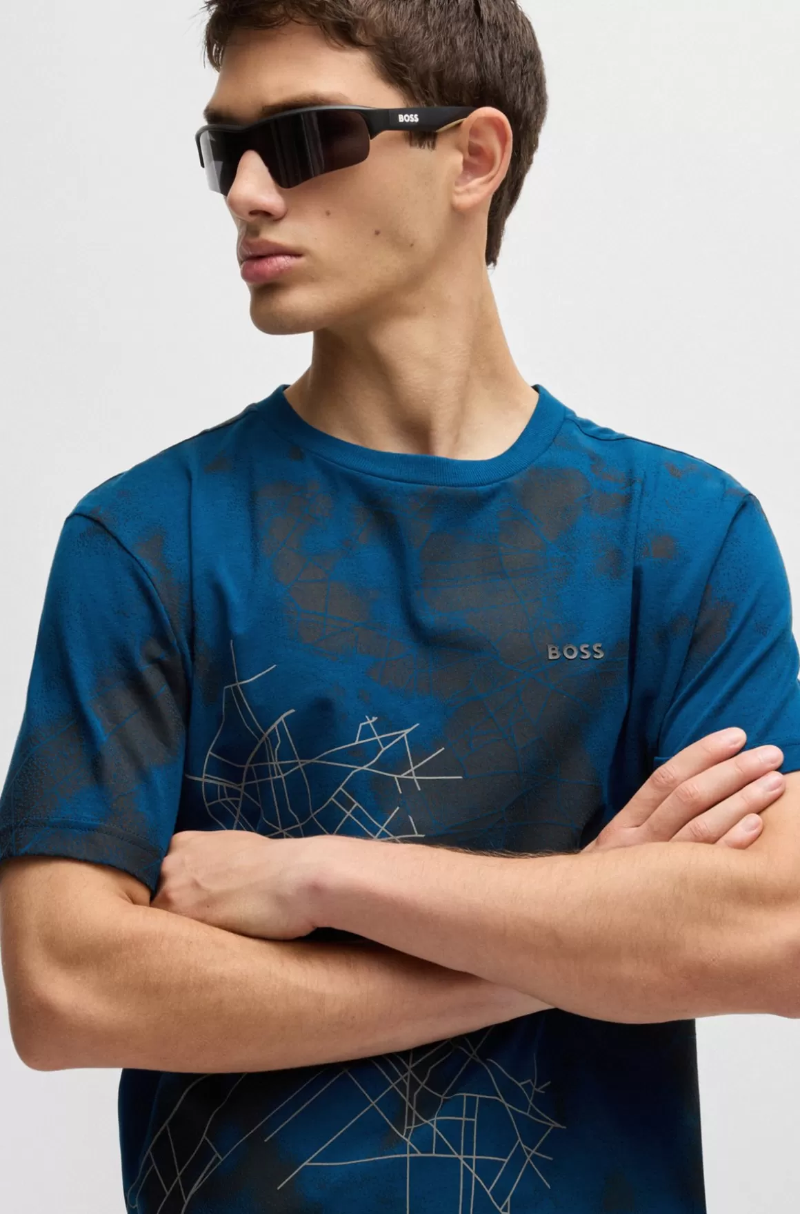 HUGO BOSS Relaxed Fit T-shirt I Bomuldsblanding Med Dekorativt Reflekterende Print