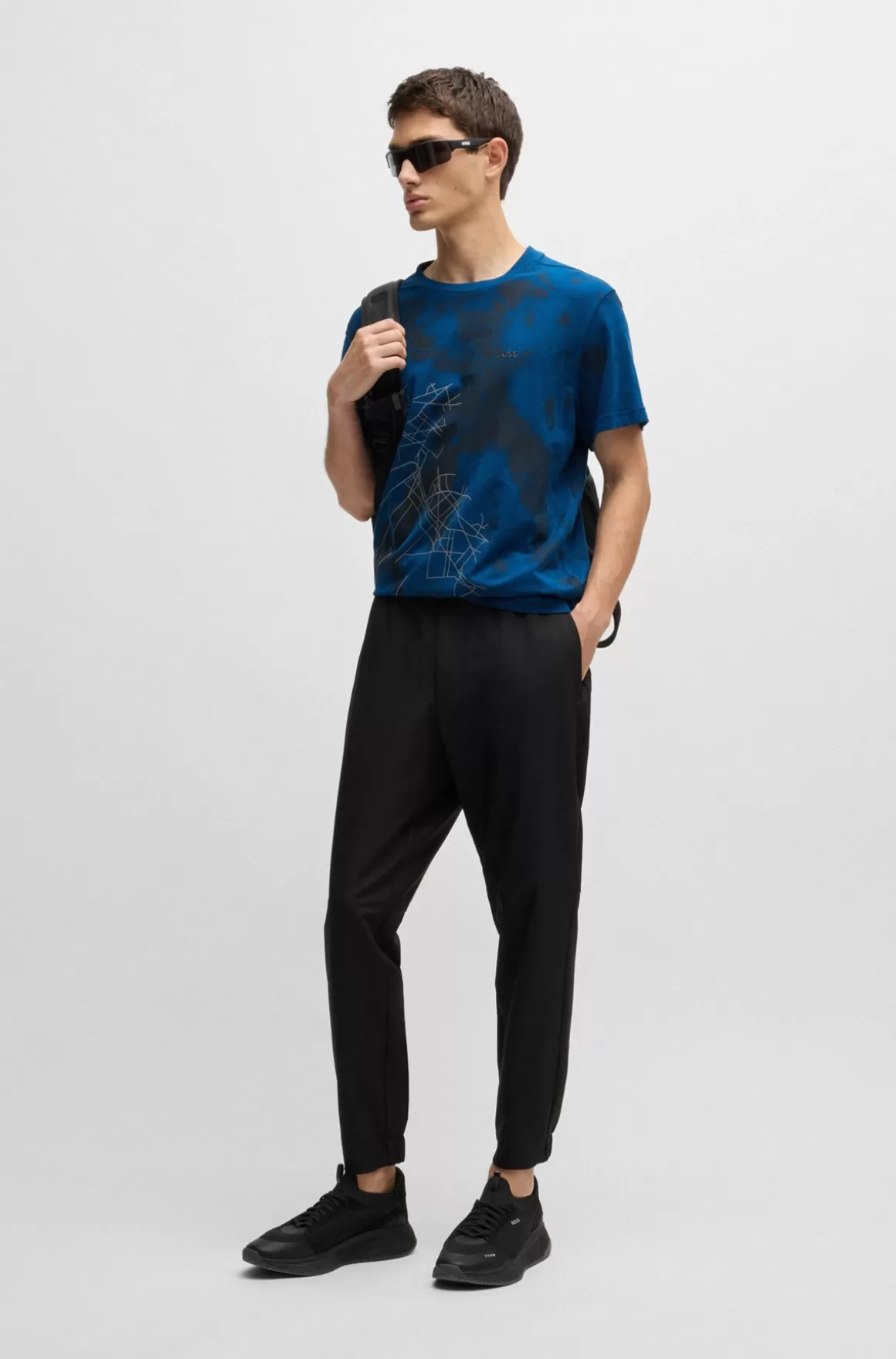HUGO BOSS Relaxed Fit T-shirt I Bomuldsblanding Med Dekorativt Reflekterende Print