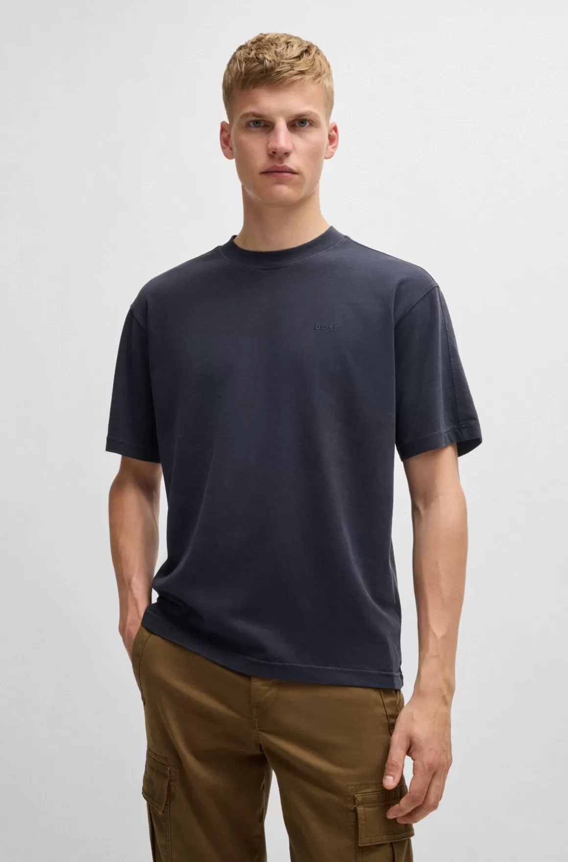 HUGO BOSS Relaxed Fit T-shirt I Ferskenblød Bomuld Med Logo