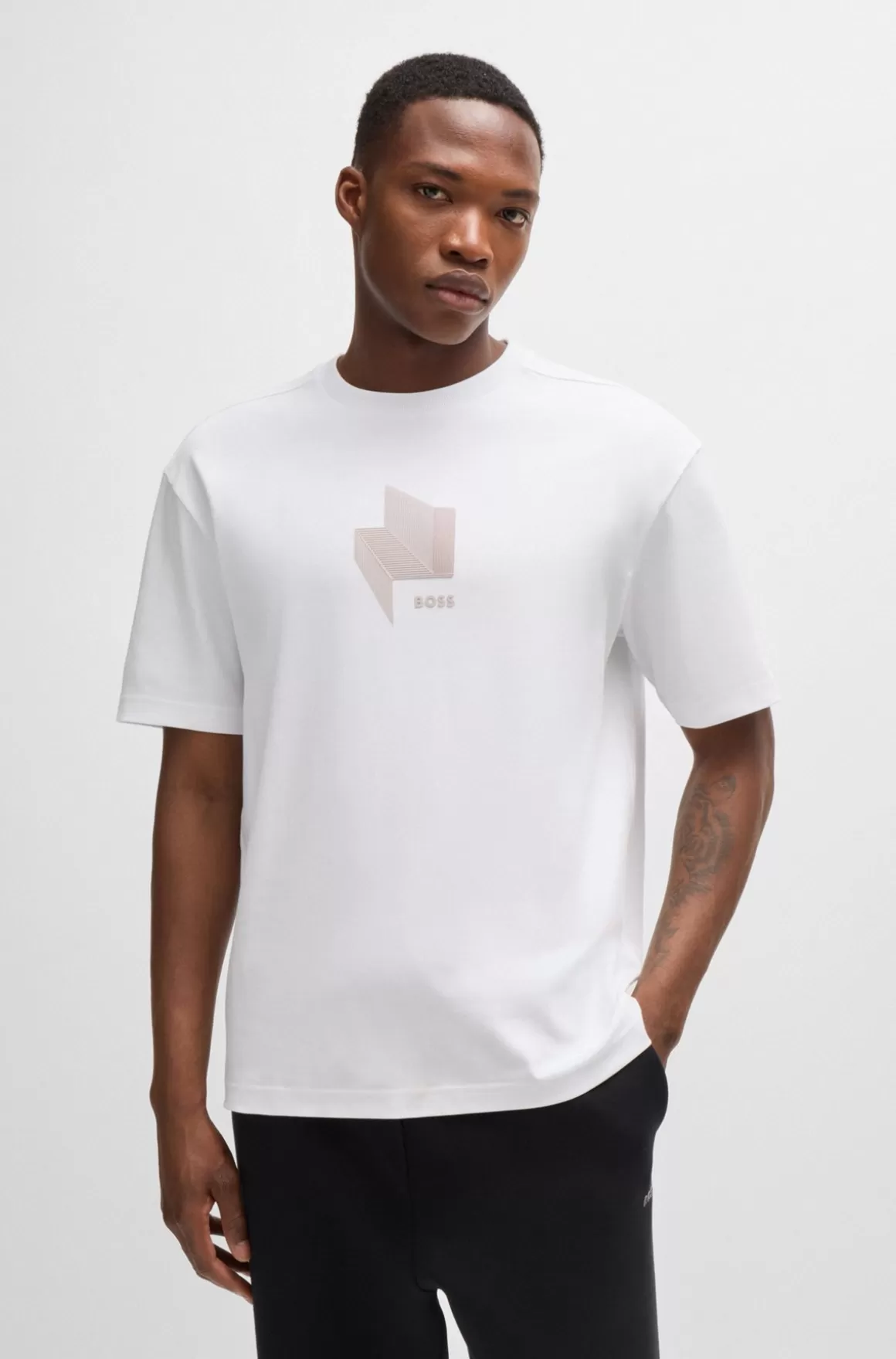 HUGO BOSS Relaxed Fit T-shirt I Interlockbomuld Med Glansfuld Grafik