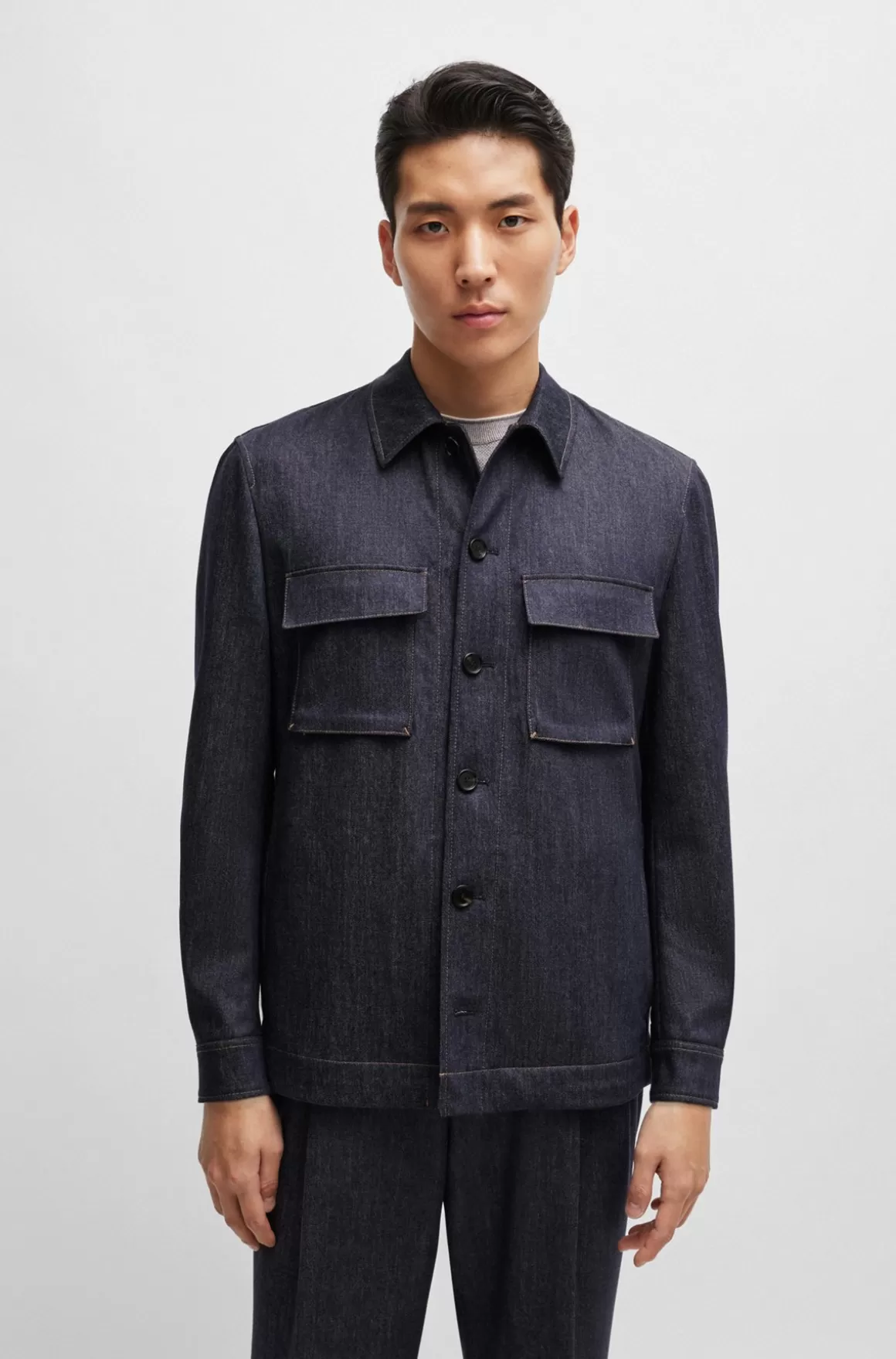 HUGO BOSS Relaxed Fit Yderskjorte I Denim Af Ny Uld