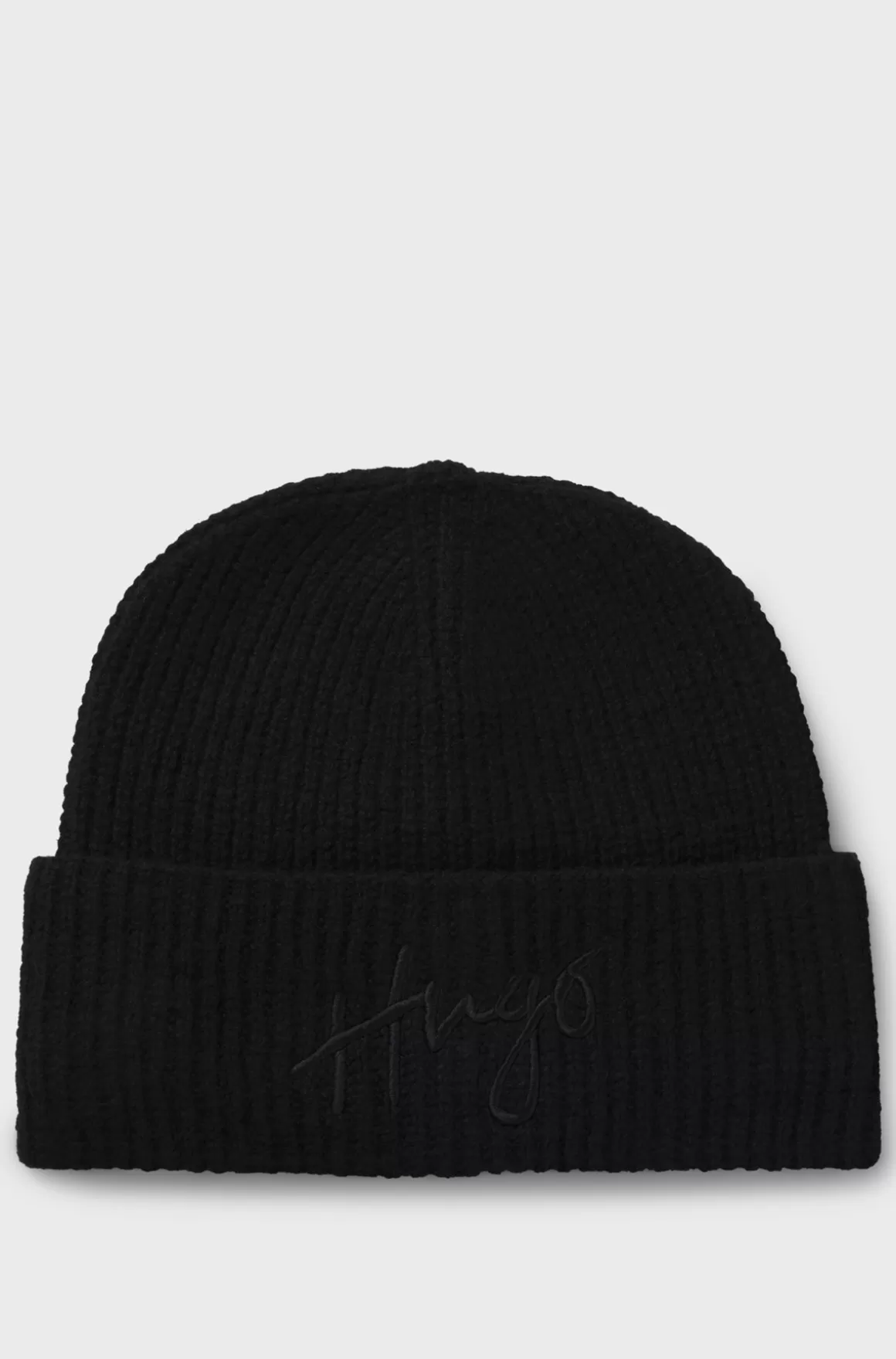 HUGO BOSS Ribstrikket Hue Med Broderet Håndskrevet Logo