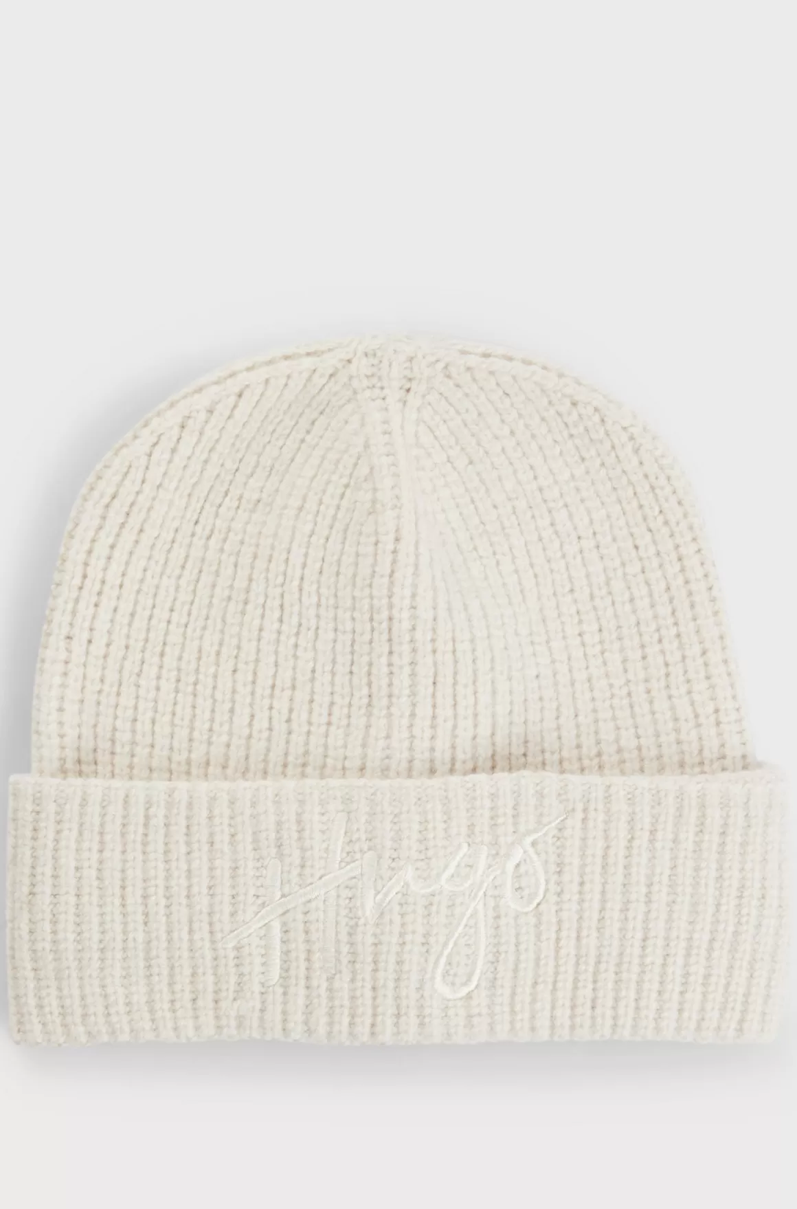 HUGO BOSS Ribstrikket Hue Med Broderet Håndskrevet Logo