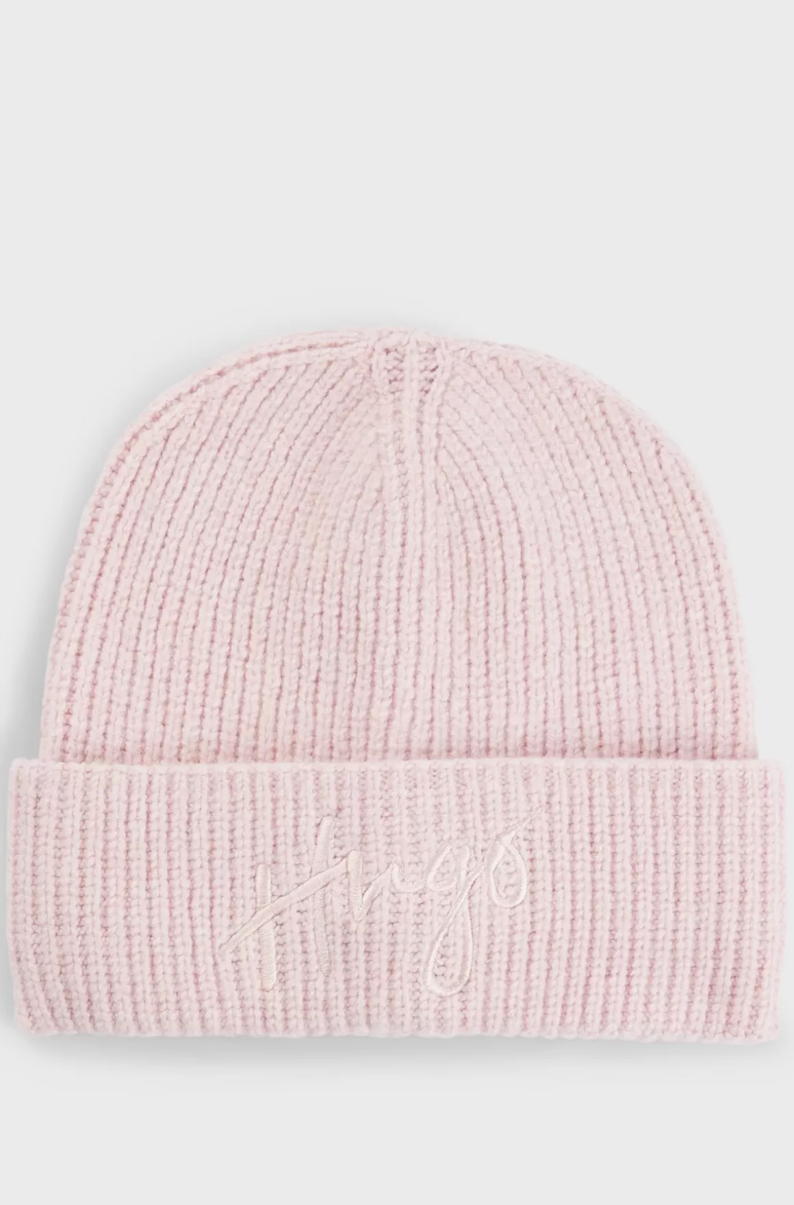 HUGO BOSS Ribstrikket Hue Med Broderet Håndskrevet Logo