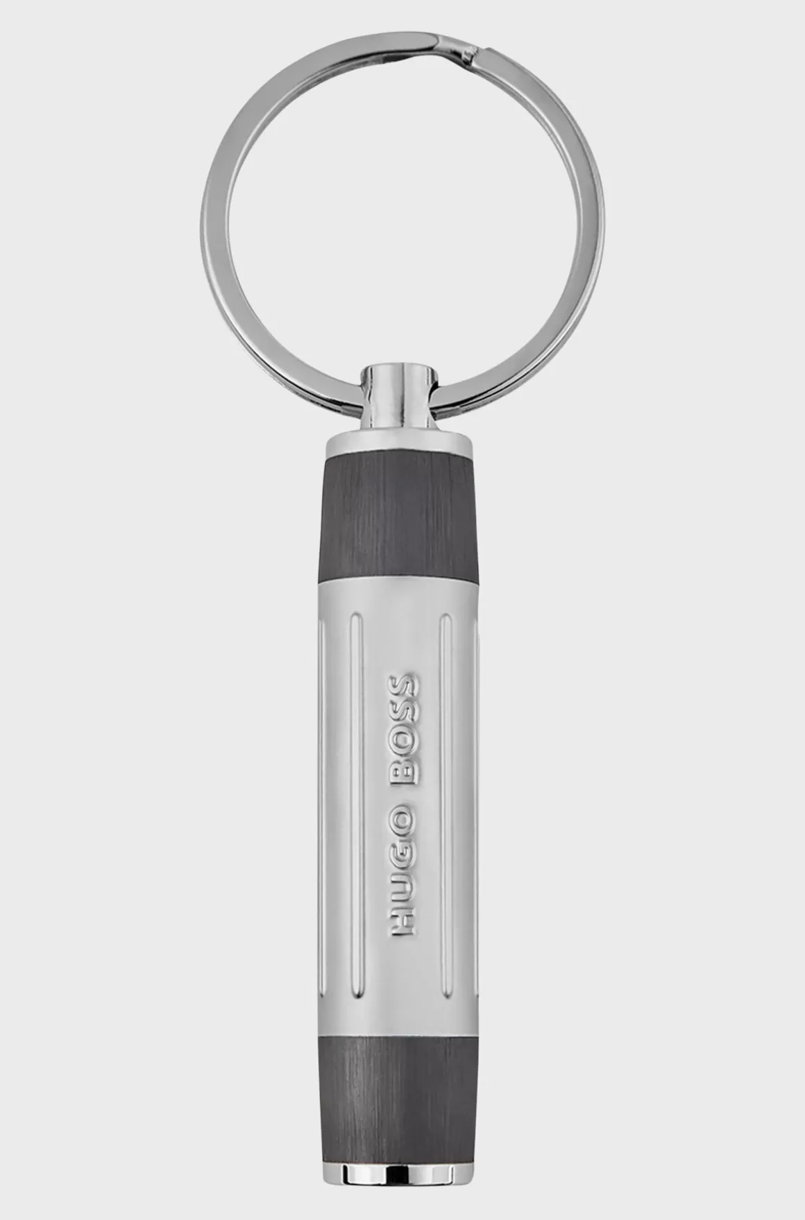 HUGO BOSS Rillet Nøglering I Gunmetal Med 3D-logo