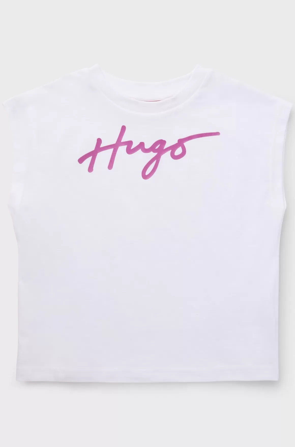 Børn HUGO BOSS Ærmeløs T-shirt I Bomuld Til Børn Med Metallisk Logo I Håndskrevet Stil