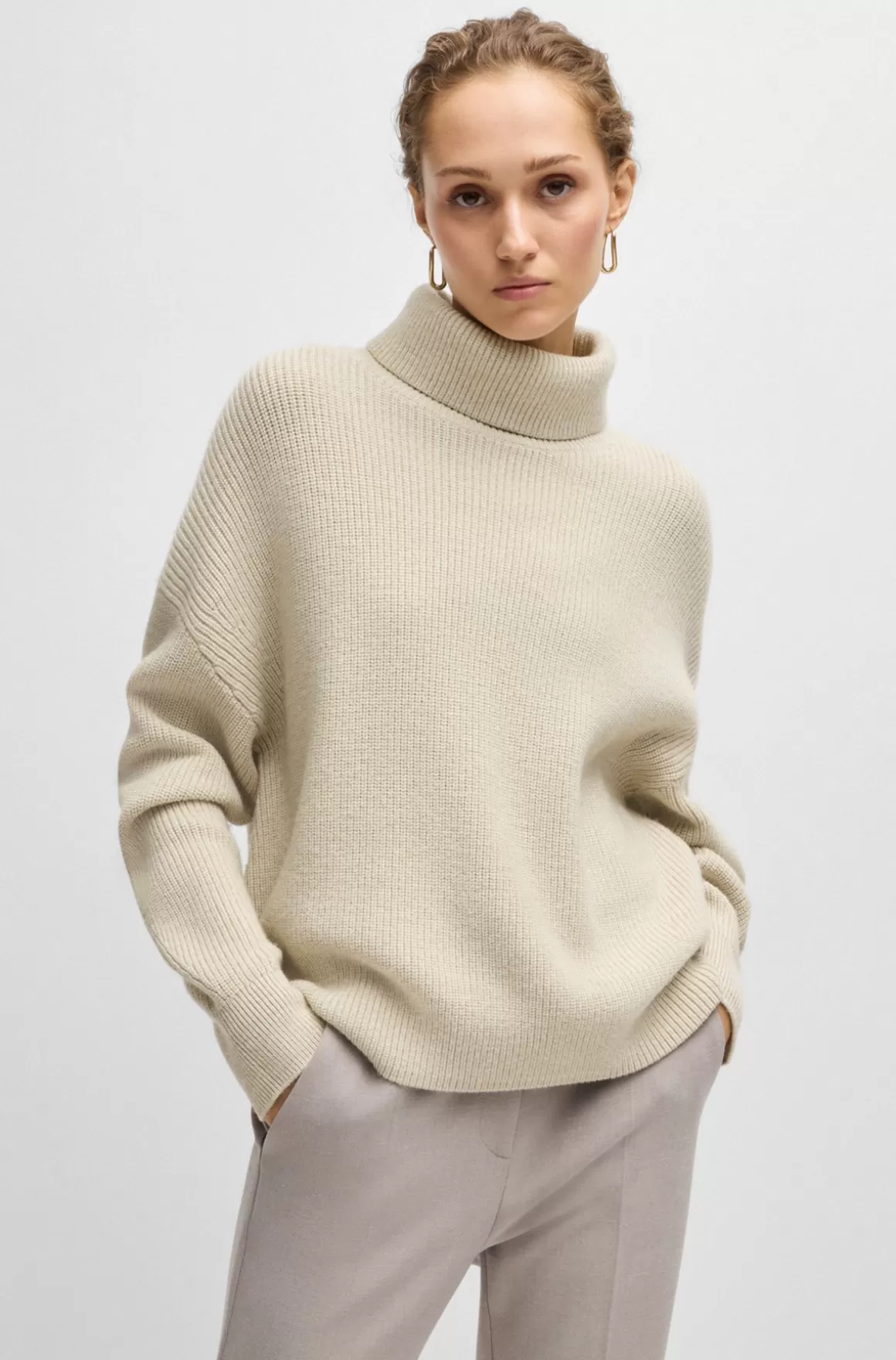 HUGO BOSS Rullekravesweater I Ny Uld Med Rib