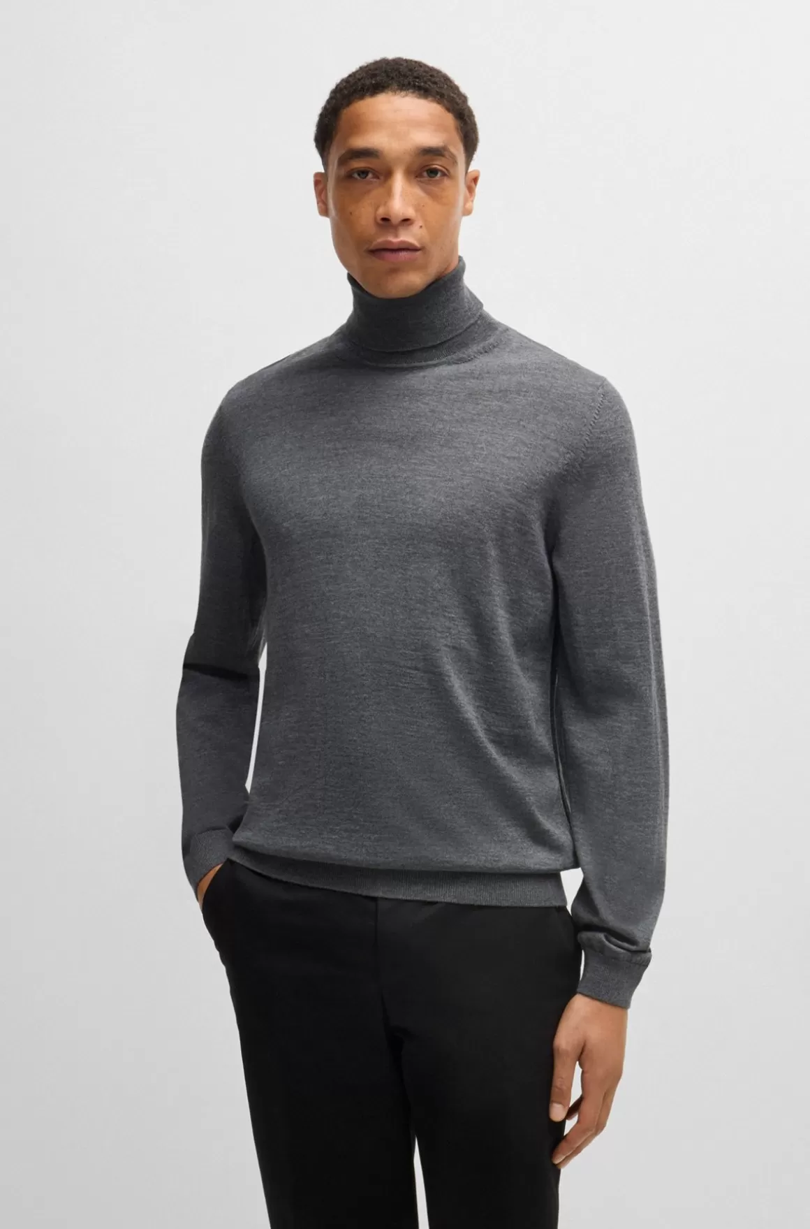 HUGO BOSS Rullekravesweater Med Slim Fit I Ny Uld