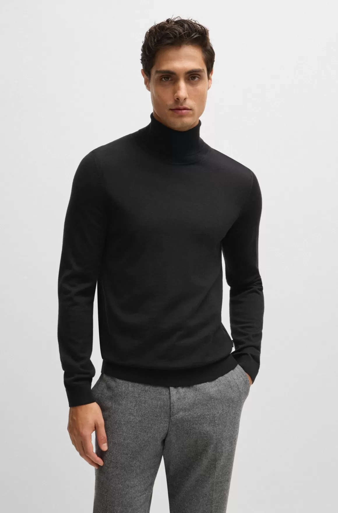HUGO BOSS Rullekravesweater Med Slim Fit I Ny Uld