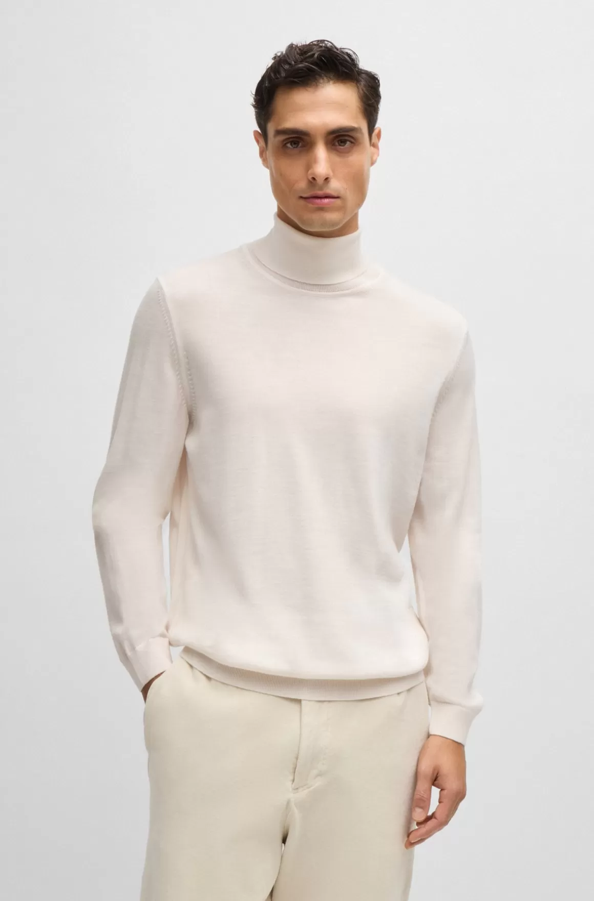 HUGO BOSS Rullekravesweater Med Slim Fit I Ny Uld