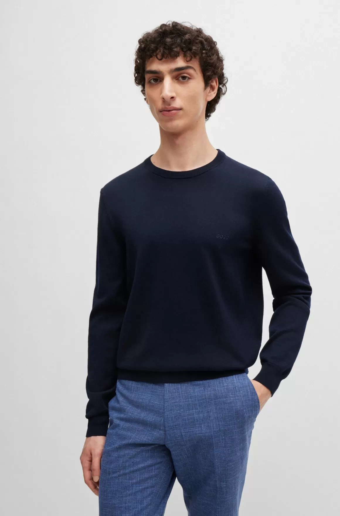 HUGO BOSS Rundhalset Sweater I Ny Uld Med Broderet Logo