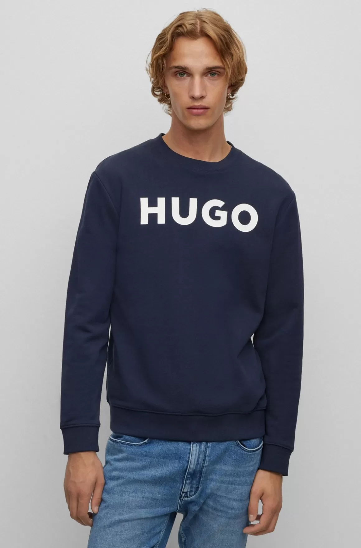 HUGO BOSS Rundhalset Sweatshirt I Frotté Med Kontrastlogo