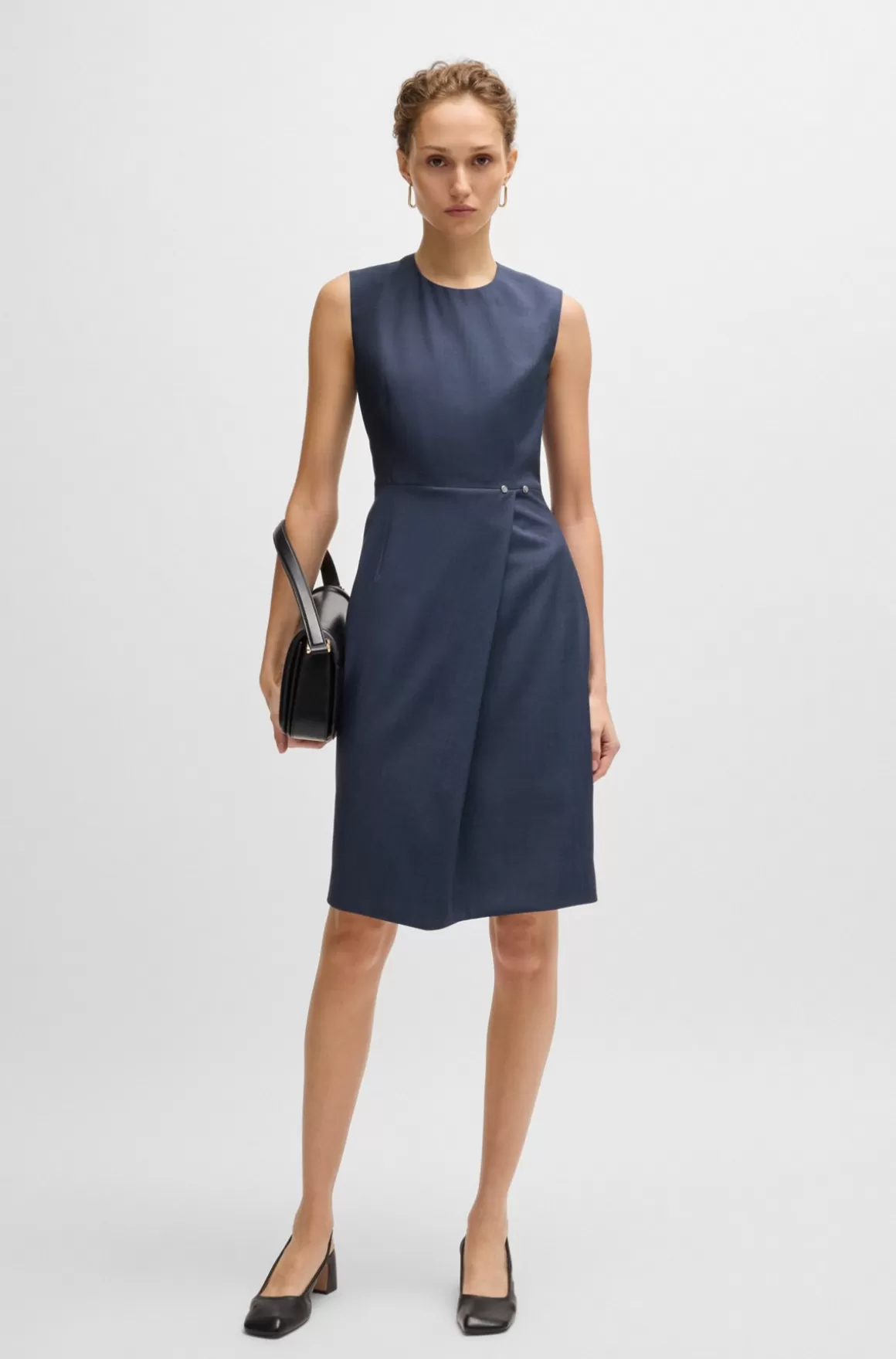HUGO BOSS Shift-style Kjole I Ny Uld Med Slå Om-detalje I Skørtet