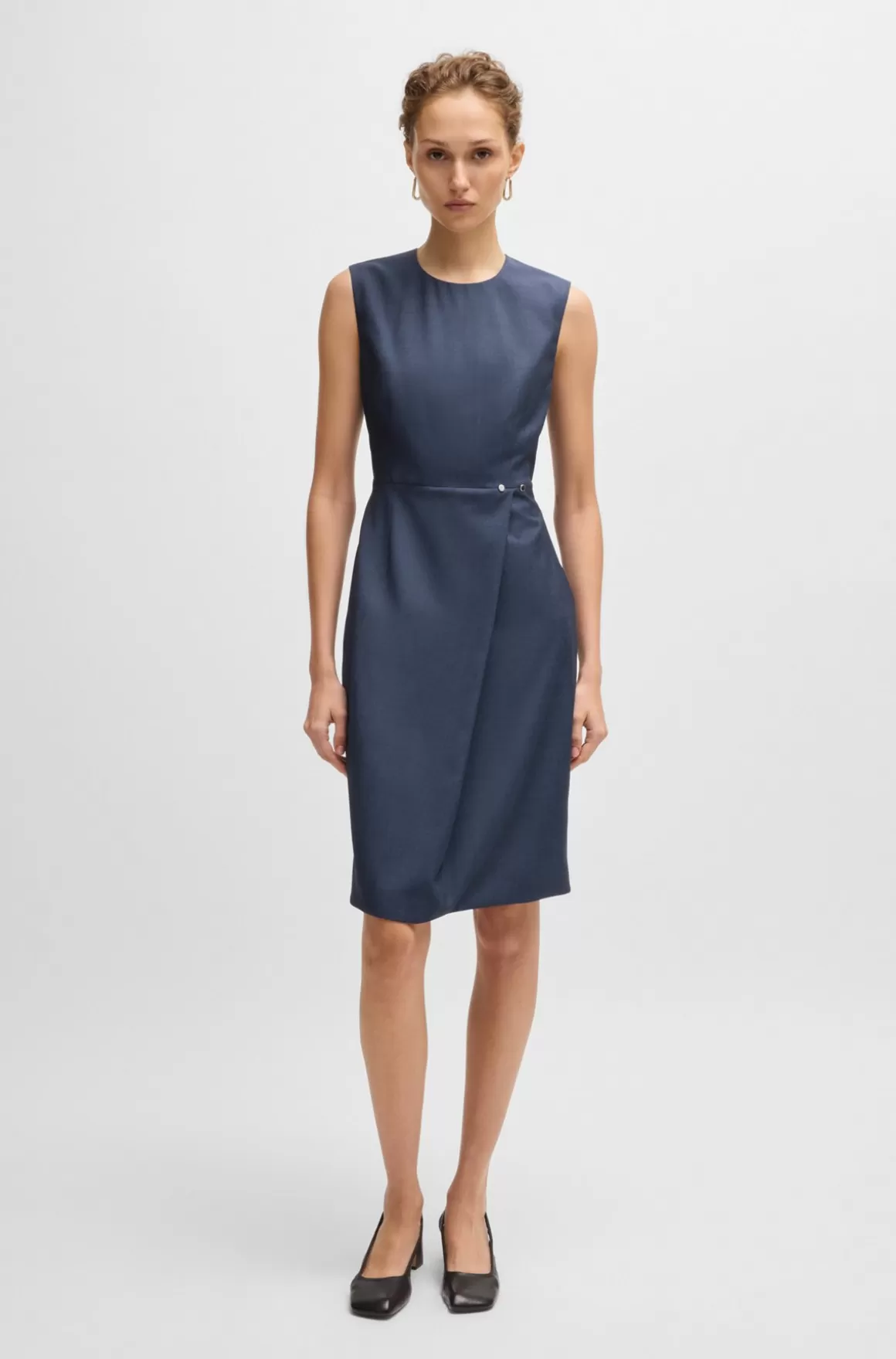 HUGO BOSS Shift-style Kjole I Ny Uld Med Slå Om-detalje I Skørtet