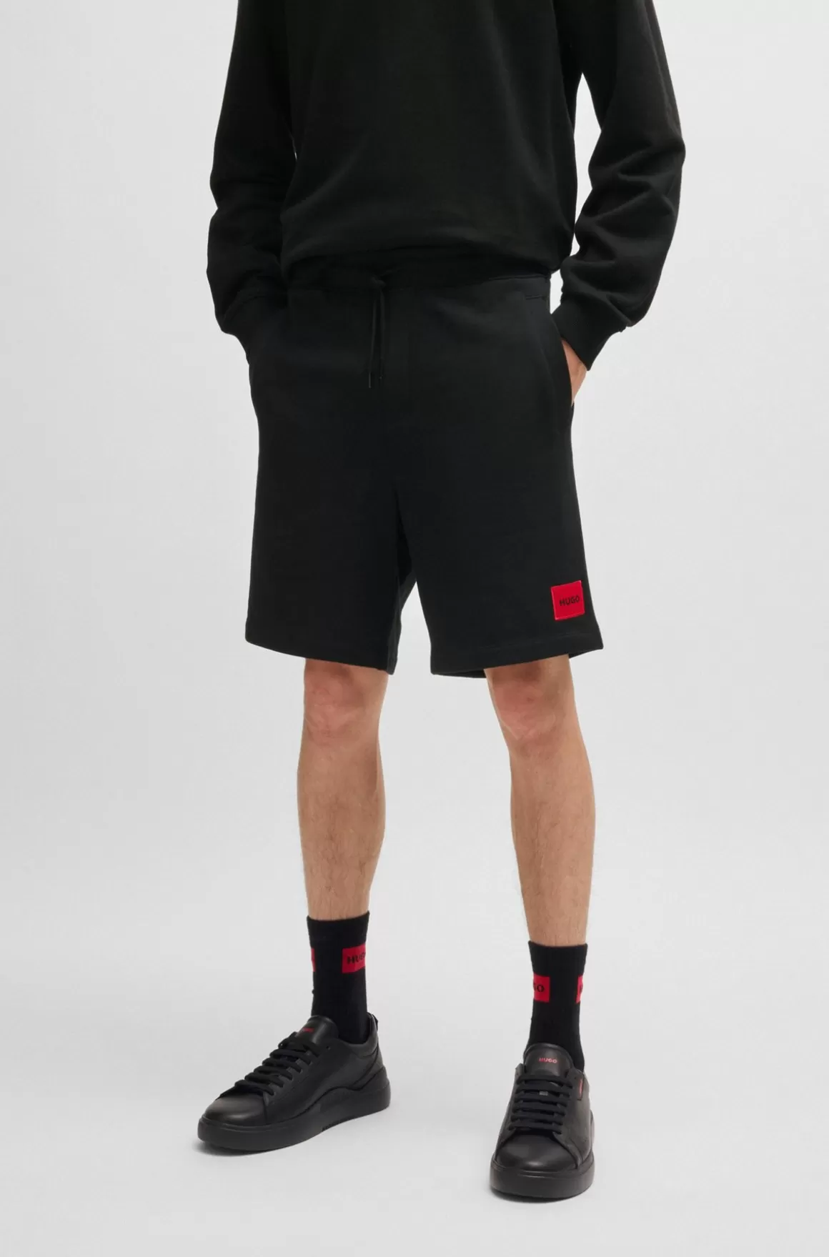 HUGO BOSS Shorts I Sweatkvalitet Af Bomuld Med Rødt Logomærkat